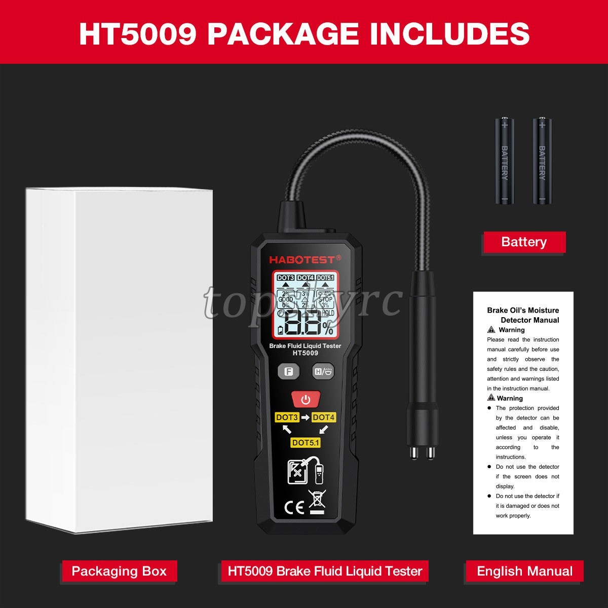HABOTEST HT5009 Brake Fluid Liquid Tester Pen with Metal Hose Precision Probe