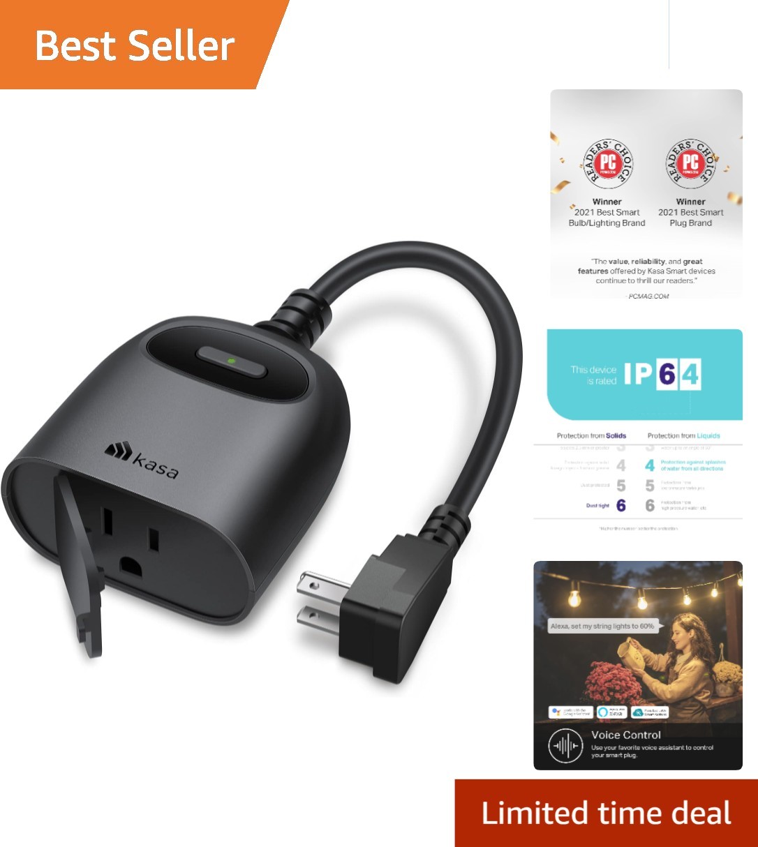 Max Load 15A Kasa Outdoor Smart Plug with 300ft Wi-Fi Range & Remote Control