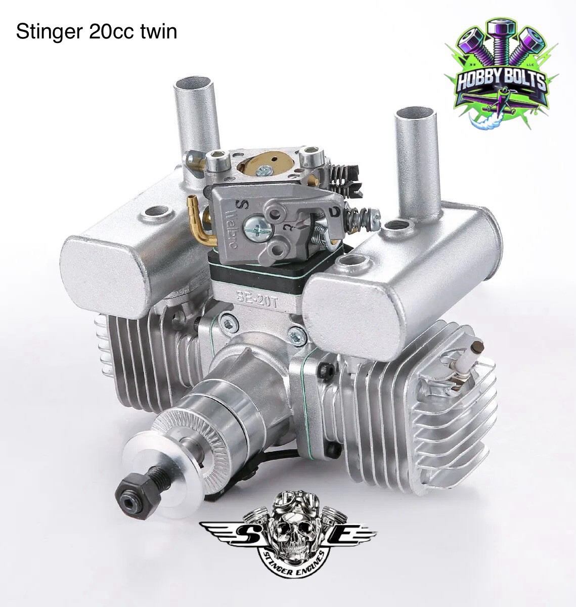 STINGER 20cc Twin Model Airplane Two Stroke Gas Engine, RCGF, Hobby Bolts.