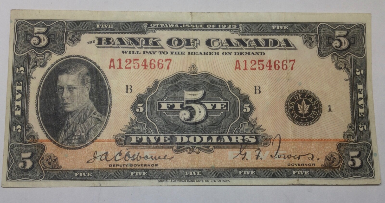 1935 Bank of Canada English $5 Banknote BC-5 Circulated Prince of Wales Royalty
