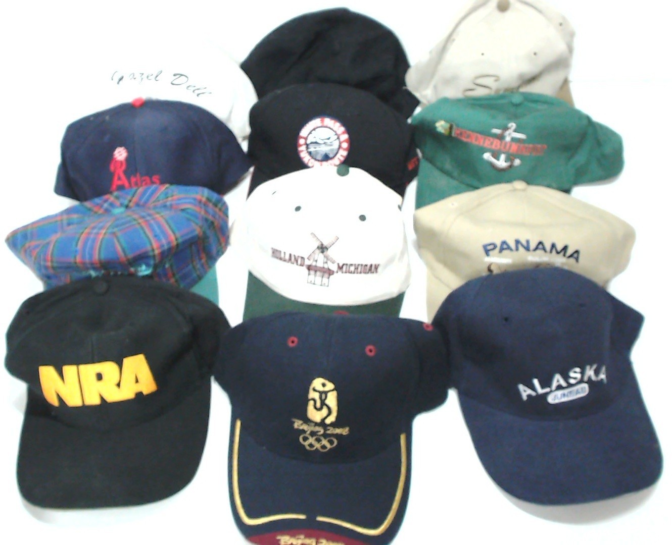 Lot Of 12 VTG Hats NRA Beijing Alaska Panama Holland Michigan Yukon Atlas Pacifi