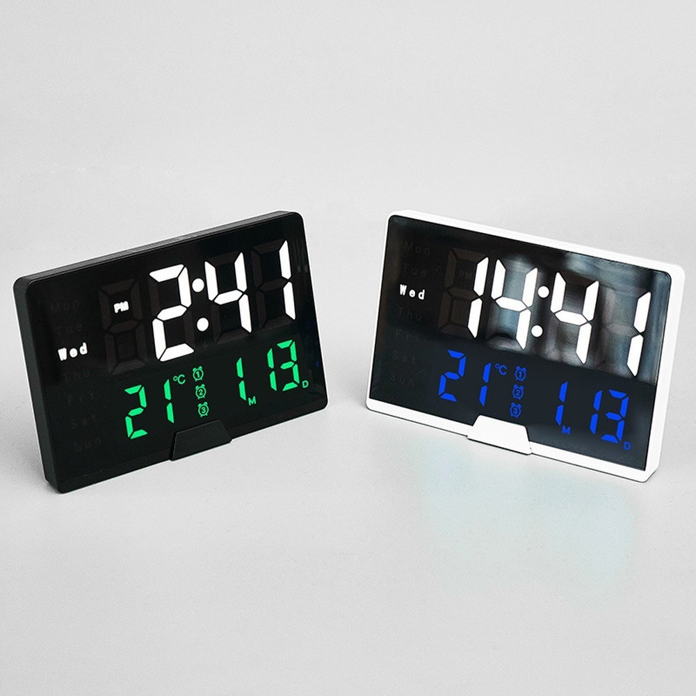 Modern LED Alarm Clock White Large Display Temperature Weekday Date Backlight