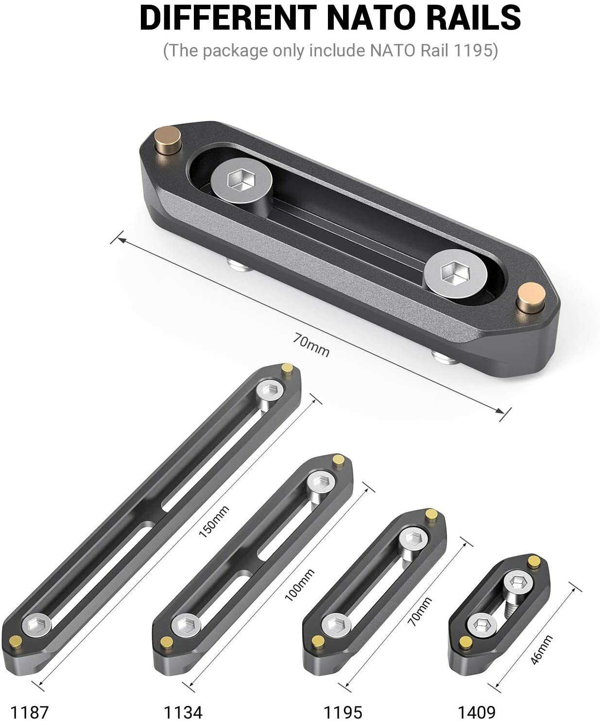 SMALLRIG Quick Release Safety NATO Rail 7cm Long with Spring Loaded Pins 1195