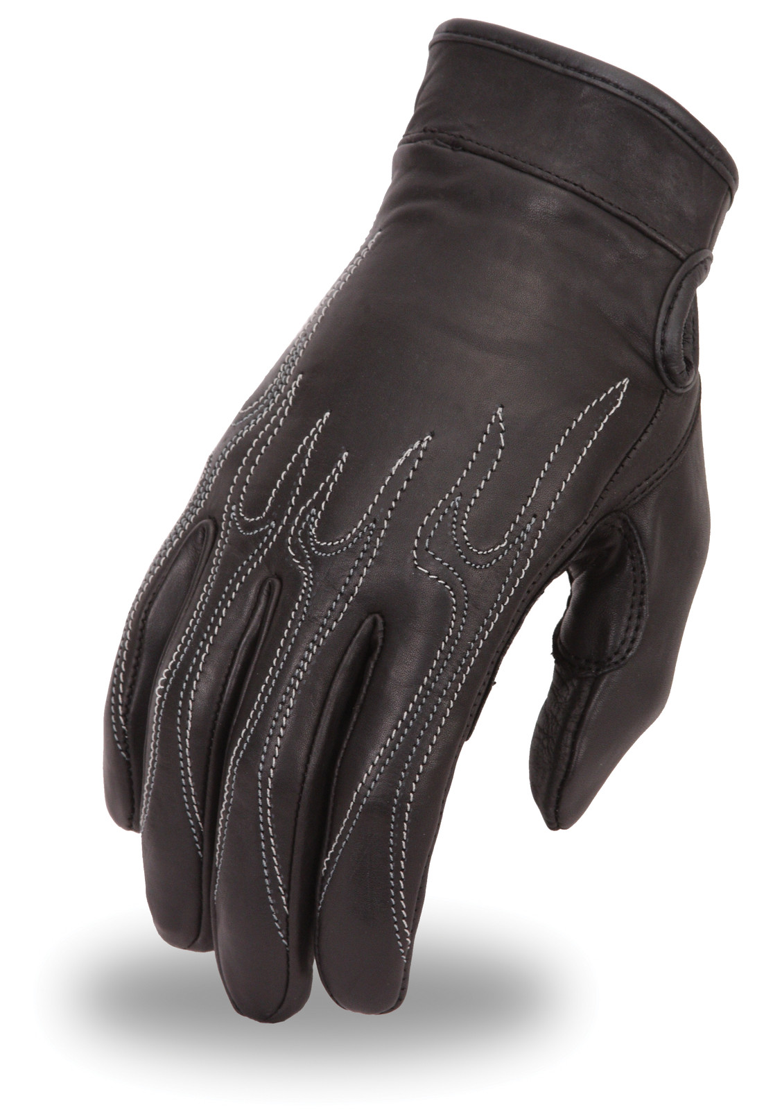 Mens Flame FI153-GL Embroidered Leather Motorcycle Riding Glove w/ Gel Palm