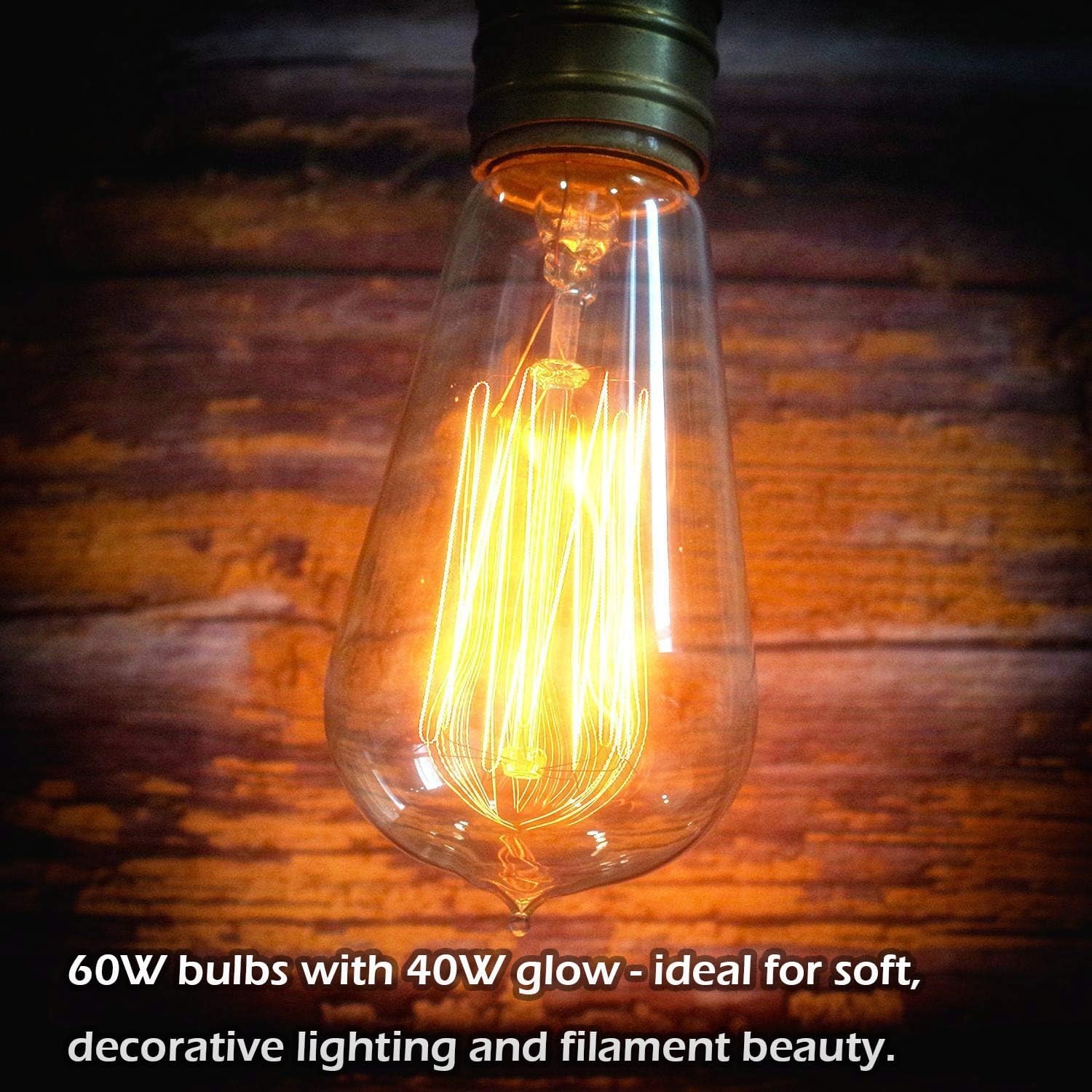 Jslinter 6-Pack Edison Light Bulb, Warm White 6 Count (Pack of 1),