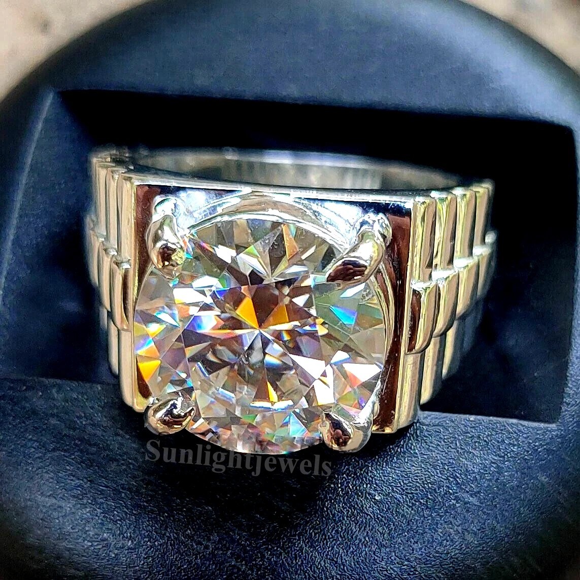 RARE 5.46 Ct Certified White Treated Diamond Solitaire Men's Ring-925 Silver