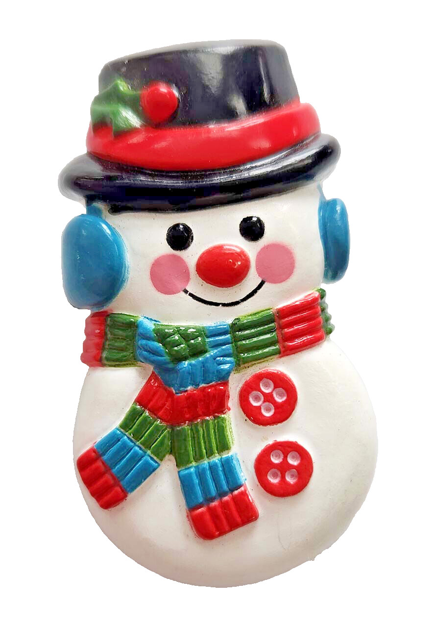 Gibson PIN Christmas Vintage SNOWMAN Earmuffs & Scarf 1980s Brooch