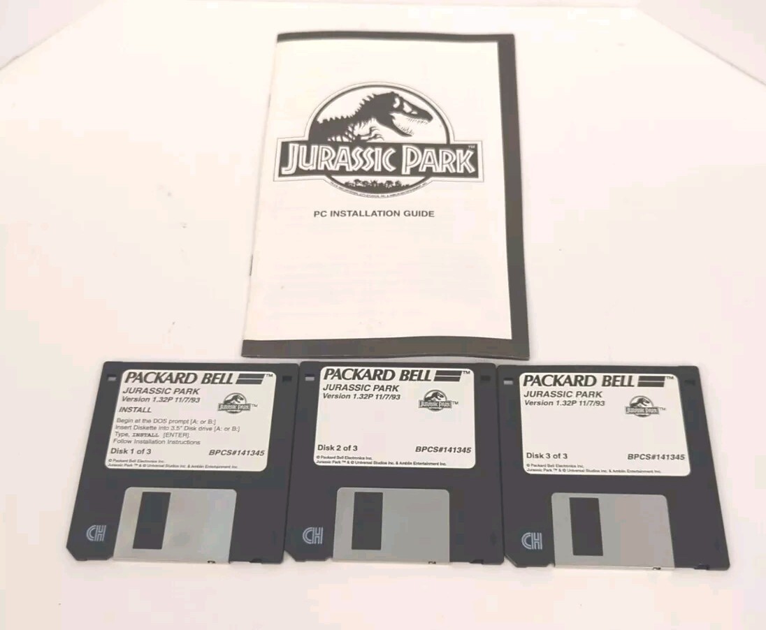 Packard Bell 1993 JURASSIC PARK MS-DOS Game - Version 1.32P Disk 1-2-3