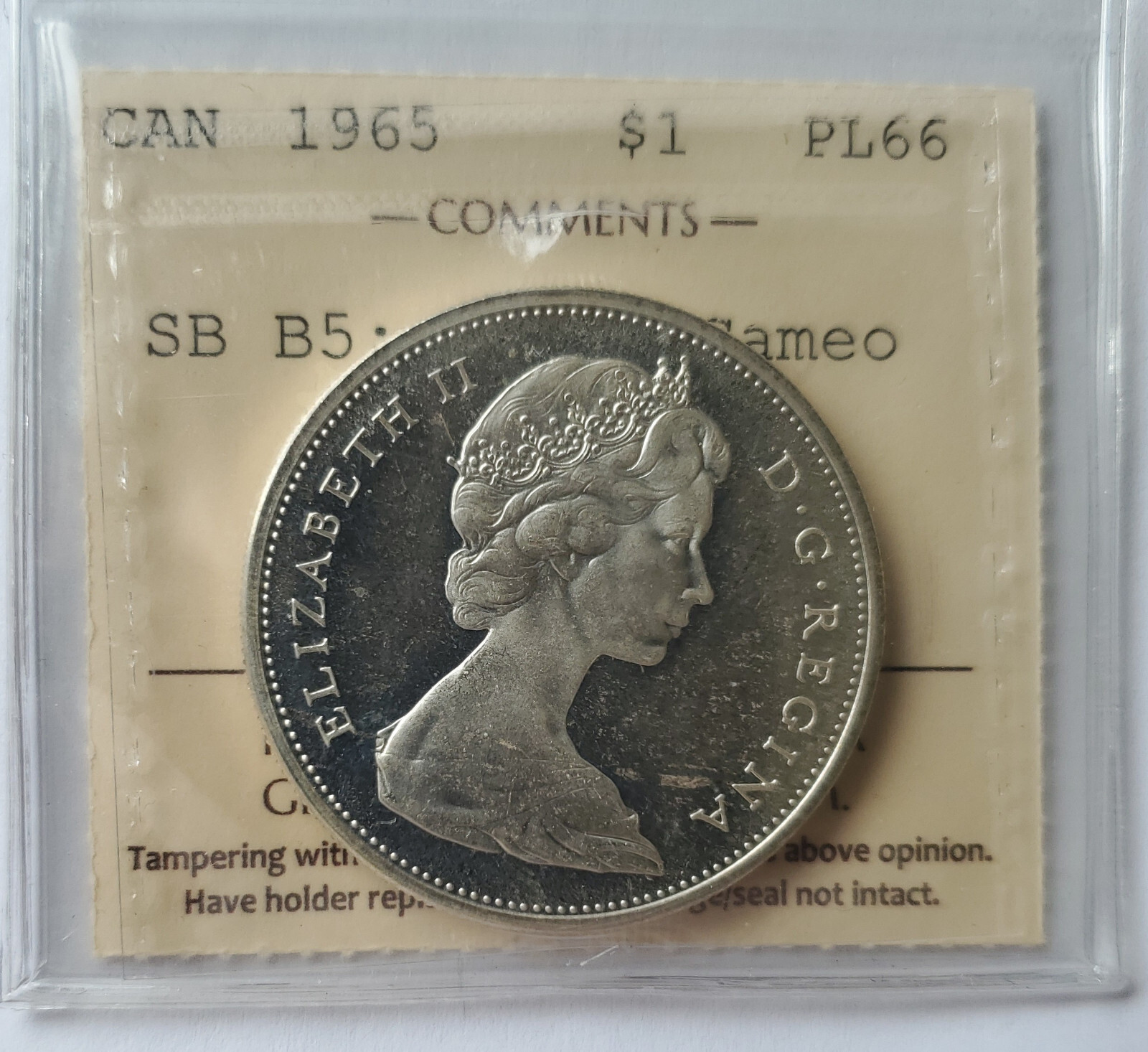 1965 CANADA SILVER 1 DOLLAR - SMALL BEADS-BLUNT 5 - CERTIFIED PL66 - HEAVY CAMEO