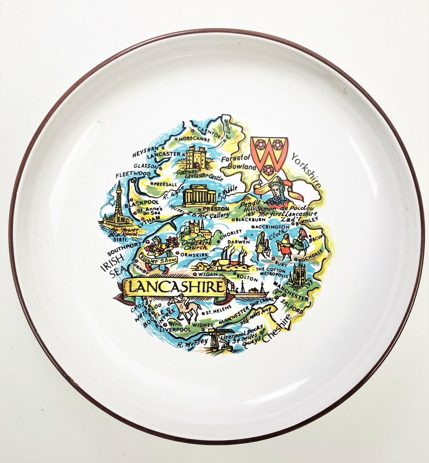 Lancashire England Map Hornsea Pottery Souvenir Trinket Tray Dish
