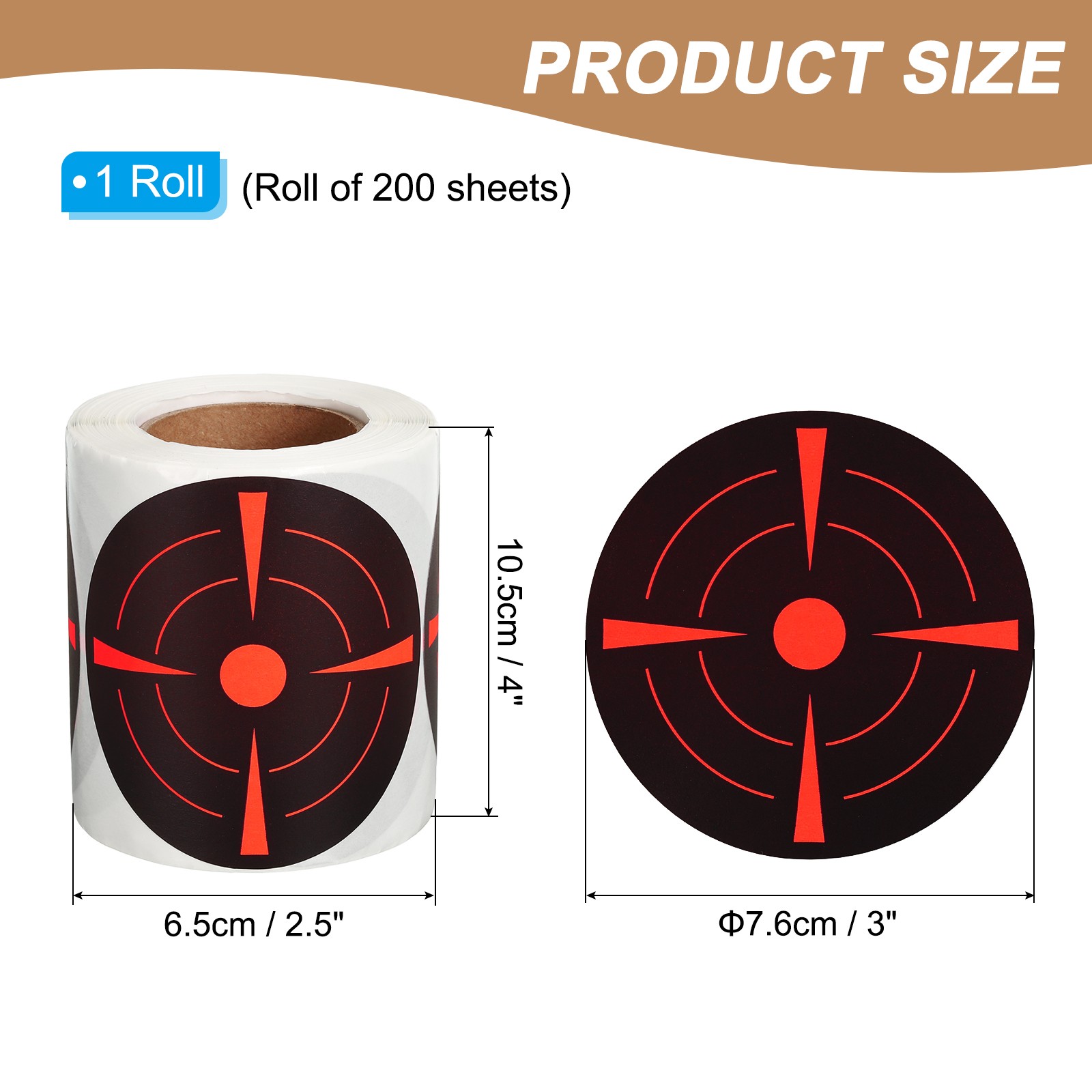 1 Roll Fluorescent Round Splatter Target Stickers 3", Black/Red