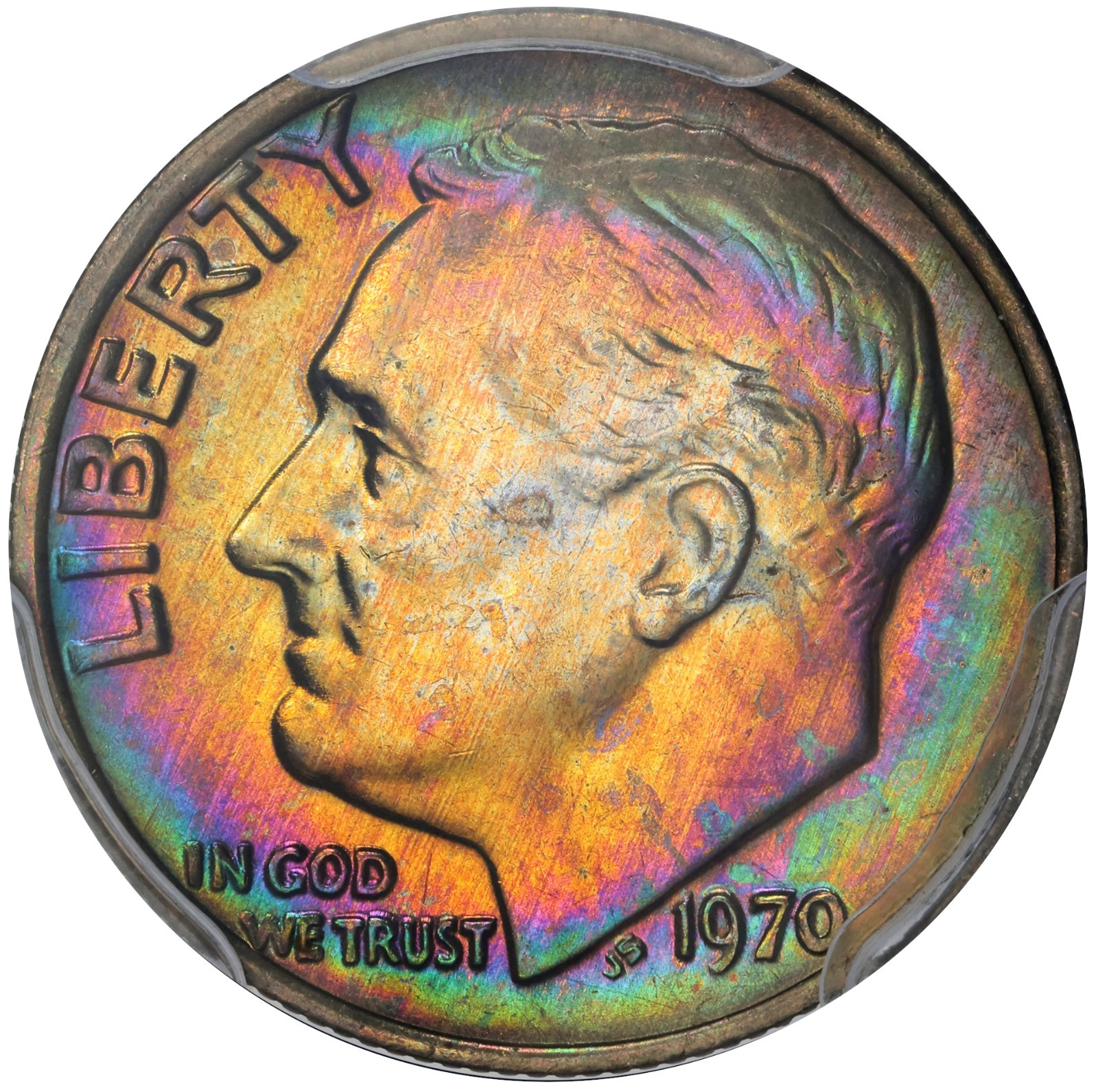 1970 Toned Roosevelt Dime PCGS MS 65 See Video Rainbow Toning Coin 10C