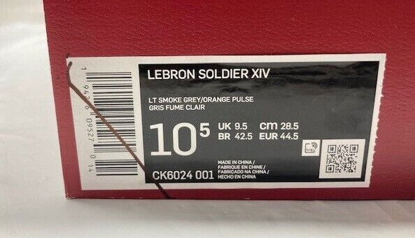 Nike Lebron Soldier XIV,Men's Various Sizes,LT Smoke Grey/Orange Pulse,CK6024001