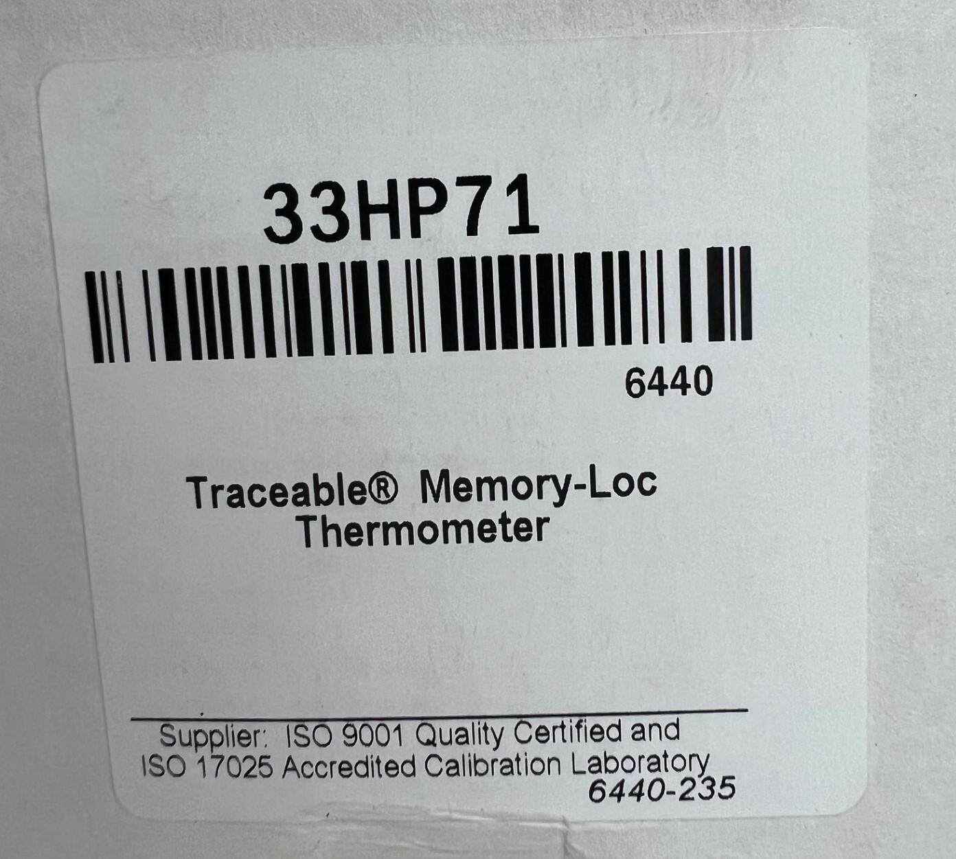 TRACEABLE 6440 MEMORY-LOC DIGITAL THERMOMETER, DATA LOGGING, 33HP71, NEW!!