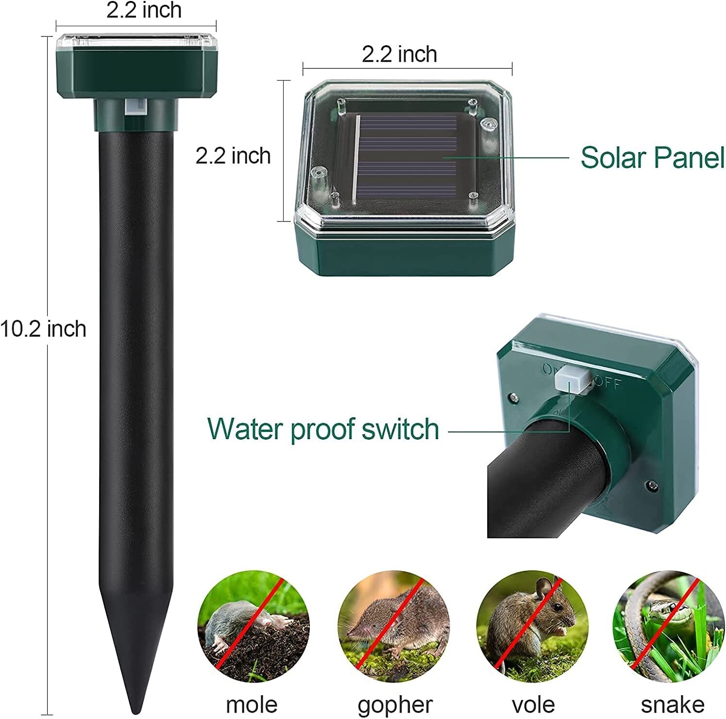Mole Repellent Solar Powered 8 Pack Sonic Mole Deterrent Spikes for Lawn Garden