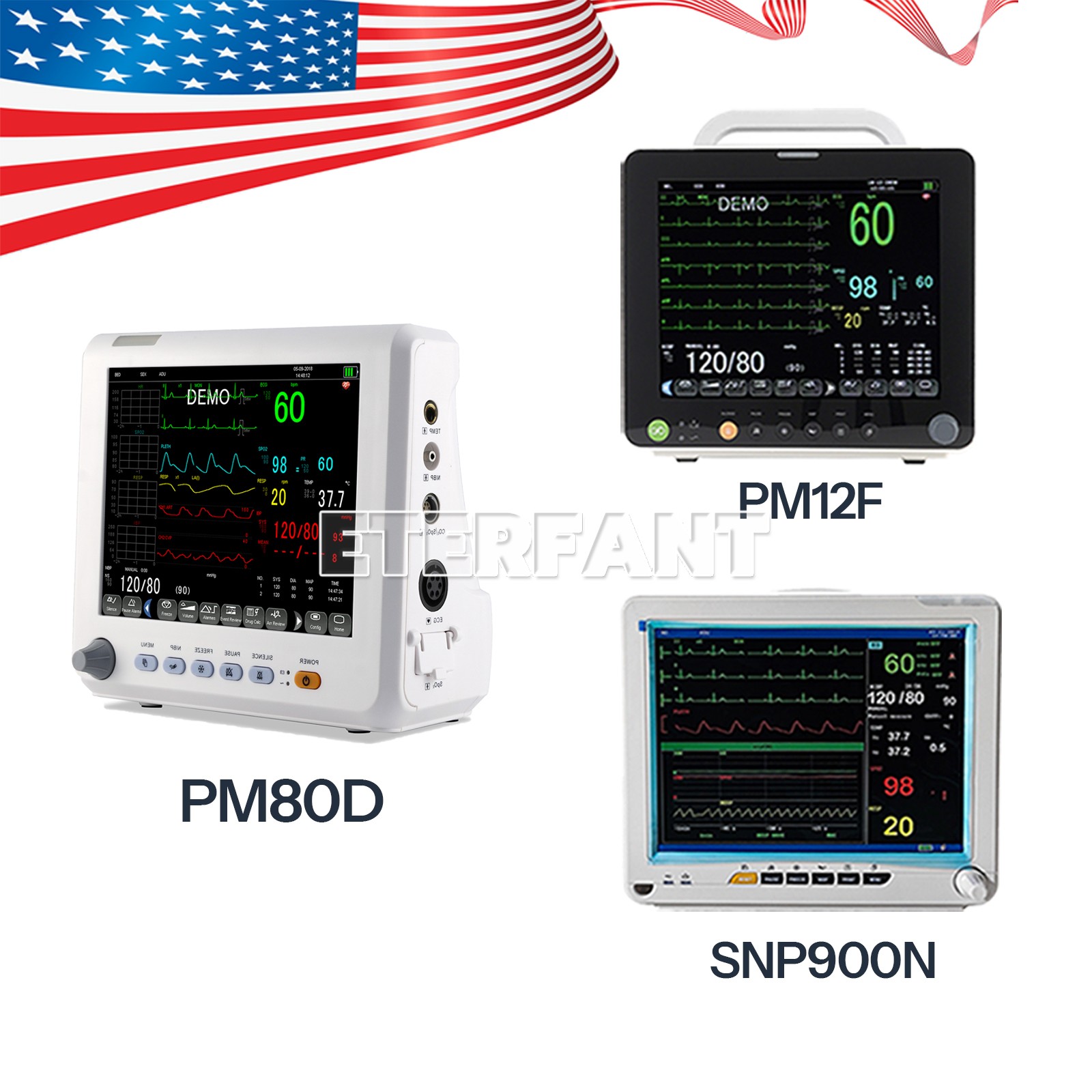 Multi-Patameter Patient Monitor ICU Vital Sign Monitor ECG/NIBP/RESP/TEMP/SPO2