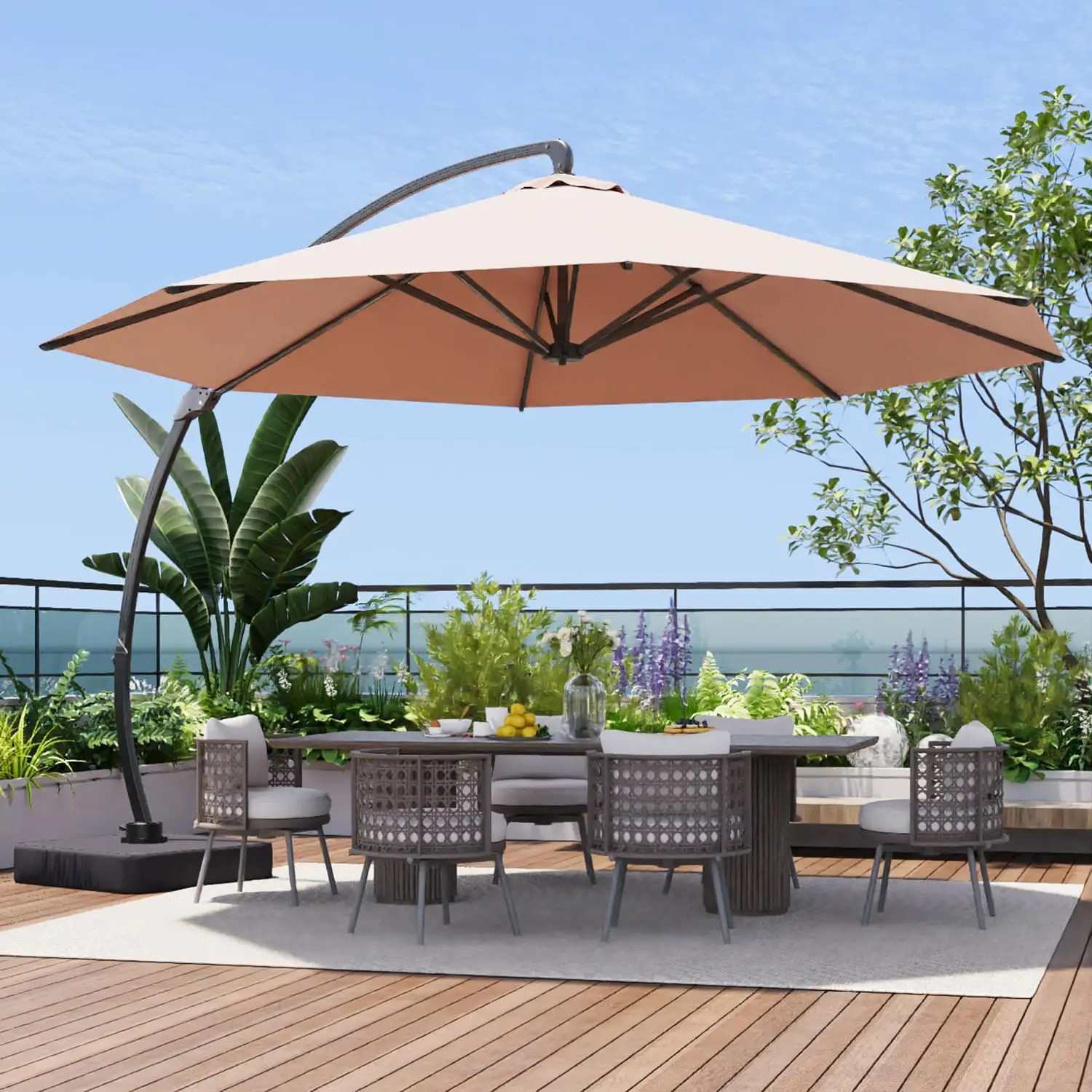 11 FT Cantilever Umbrella with Base - Umbrella Windproof with 360°Rotation