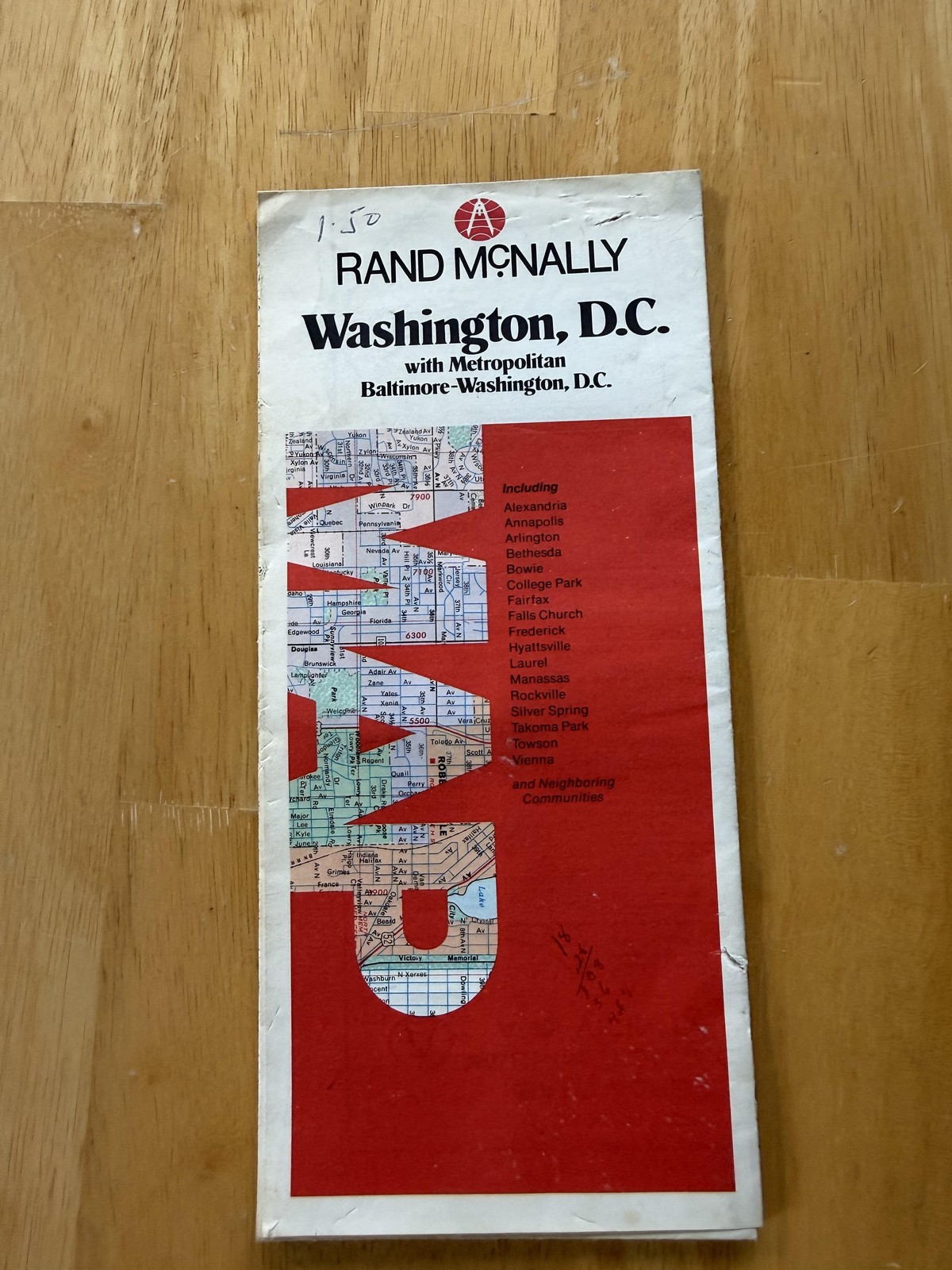Vintage Rand McNally Washington DC Baltimore Road Map Travel Folded Brochure USA
