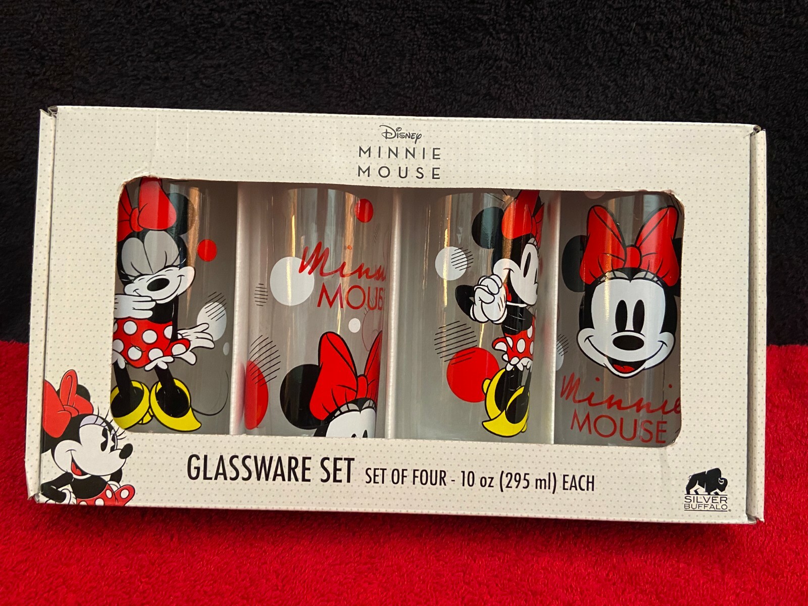 NIP DISNEY SET OF 4 MINNIE MOUSE 10 OZ. TUMBLER GLASSES  CUTE MINNIE GLASSWARE
