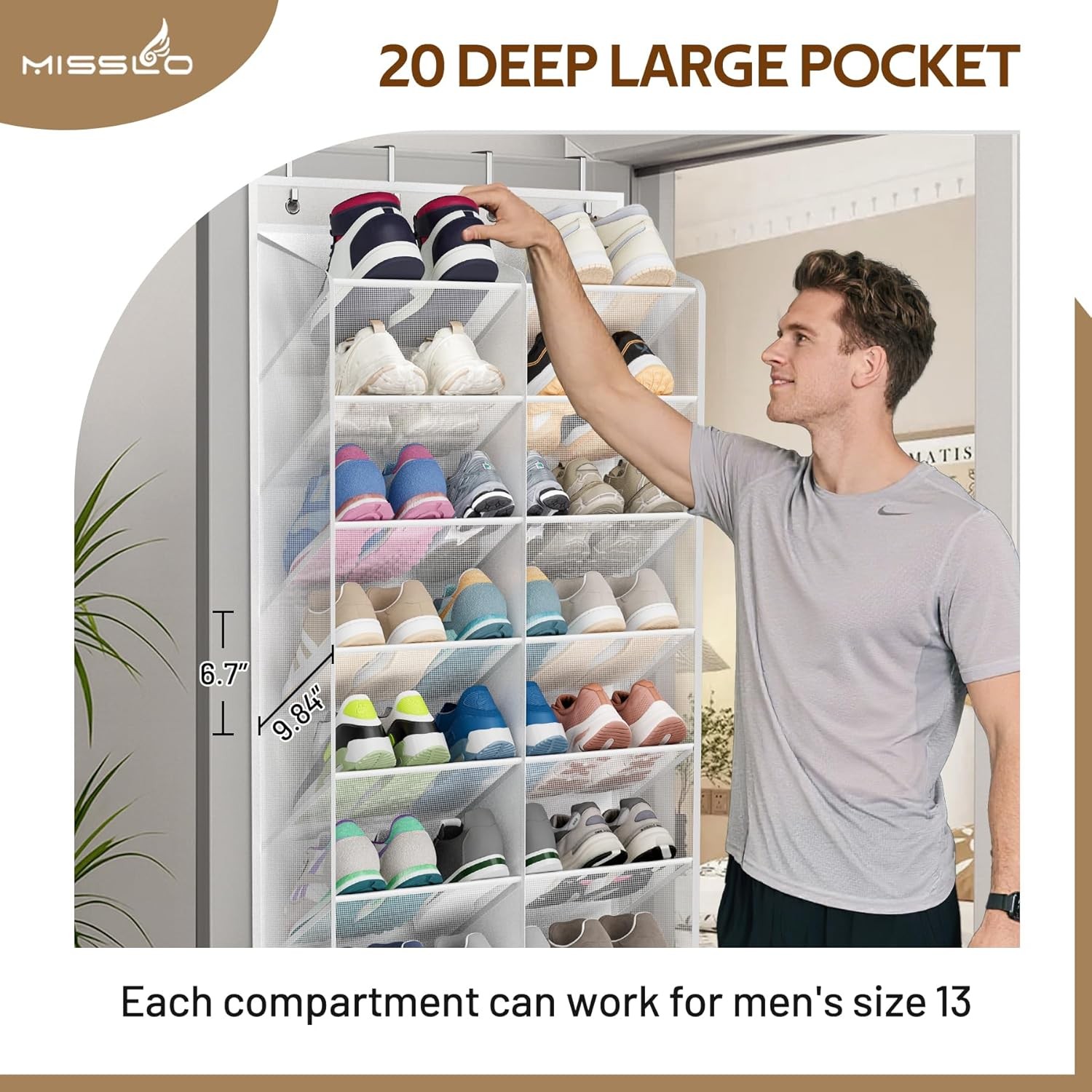 30 Pairs Over the Door Shoe Organizer Breathable Mesh Hanging Shoe Rack Closet