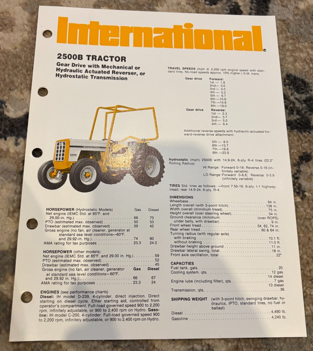 International Harvester 2500B Industrial Tractor Brochure AMIL25
