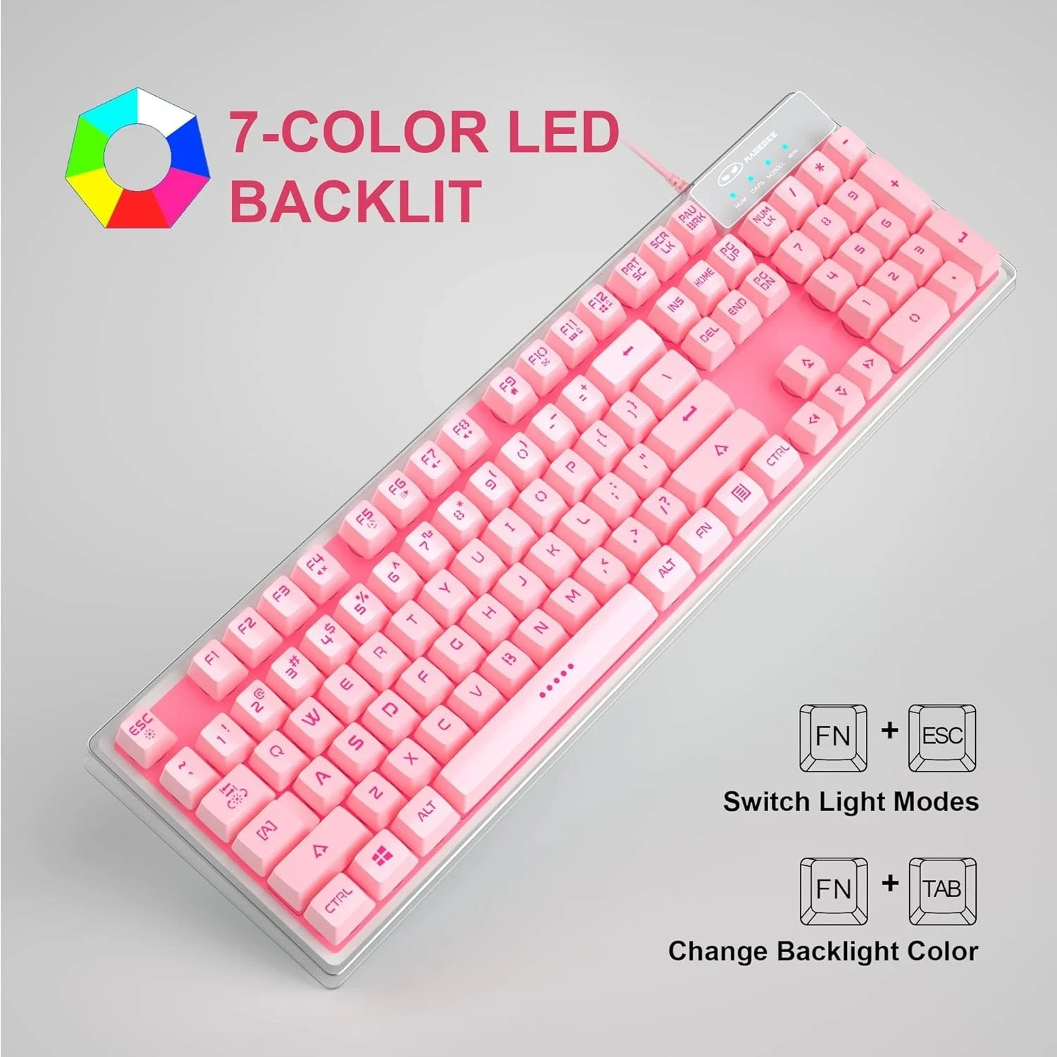 Gaming Keyboard, pink Solid Colors Backlit Wired Keyboard Pink