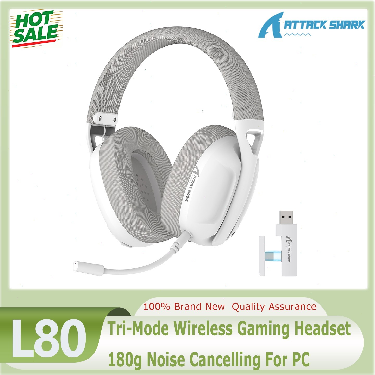 ATTACK SHARK L80 Tri-Mode Wireless Gaming Headset 180g Noise Cancelling For PC