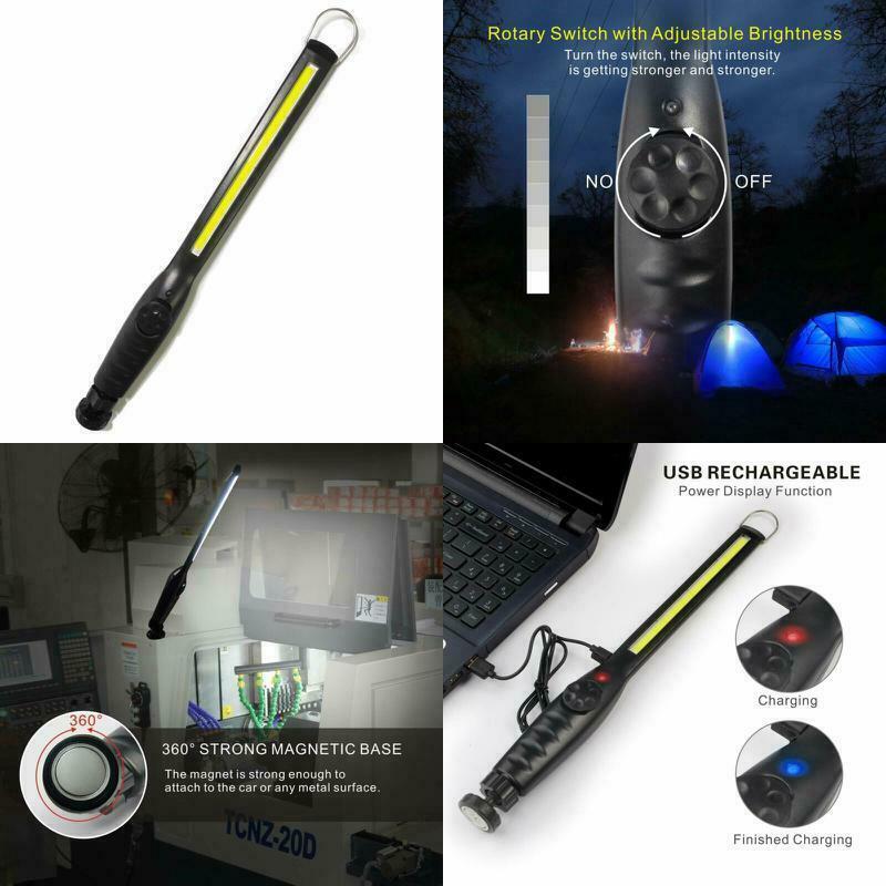 2PCS Ultra Thin COB LED Work Light Mechanic Flashlight Magnetic Base+USB Cable