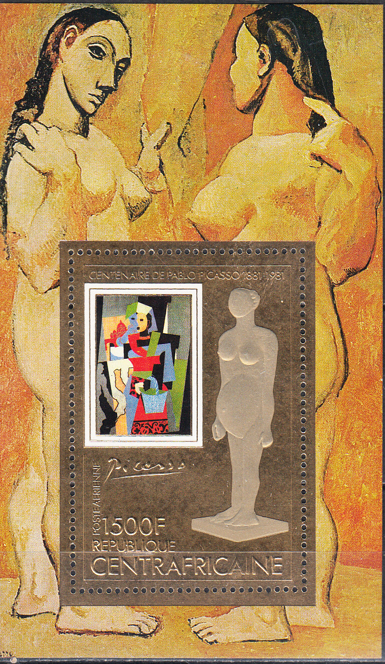 W CENTRAL AFRICA C247B PICASSO CENTENARY PERFORATED GOLD FOIL SOUVENIR SHEET