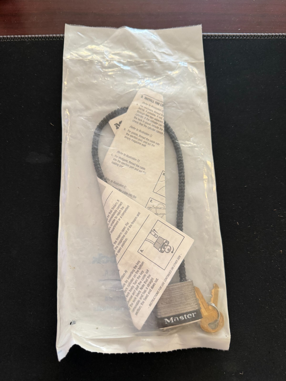 BRAND NEW MASTER LOCK CABLE GUN LOCK 107 2 KEYS SEALED 0300-05157 BRAIDED STEEL