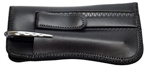 BLACK Medium Double Pen&Pencil Slip-in Eyeglass Case Metal Clip S403 Syn.Leather