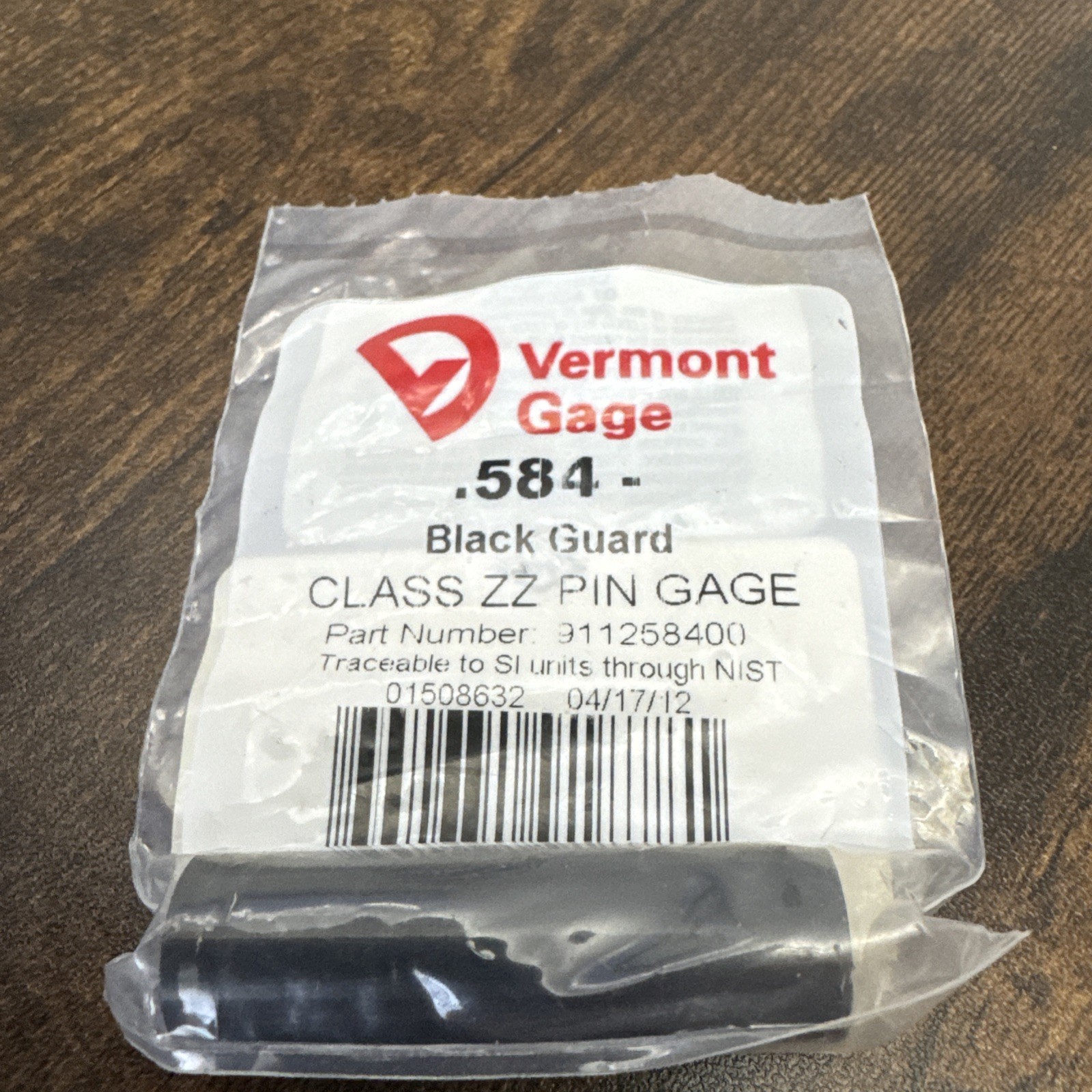 Vermont Gage Black Guard 0.584-" Class ZZ No Go minus Pin Plug Gauge