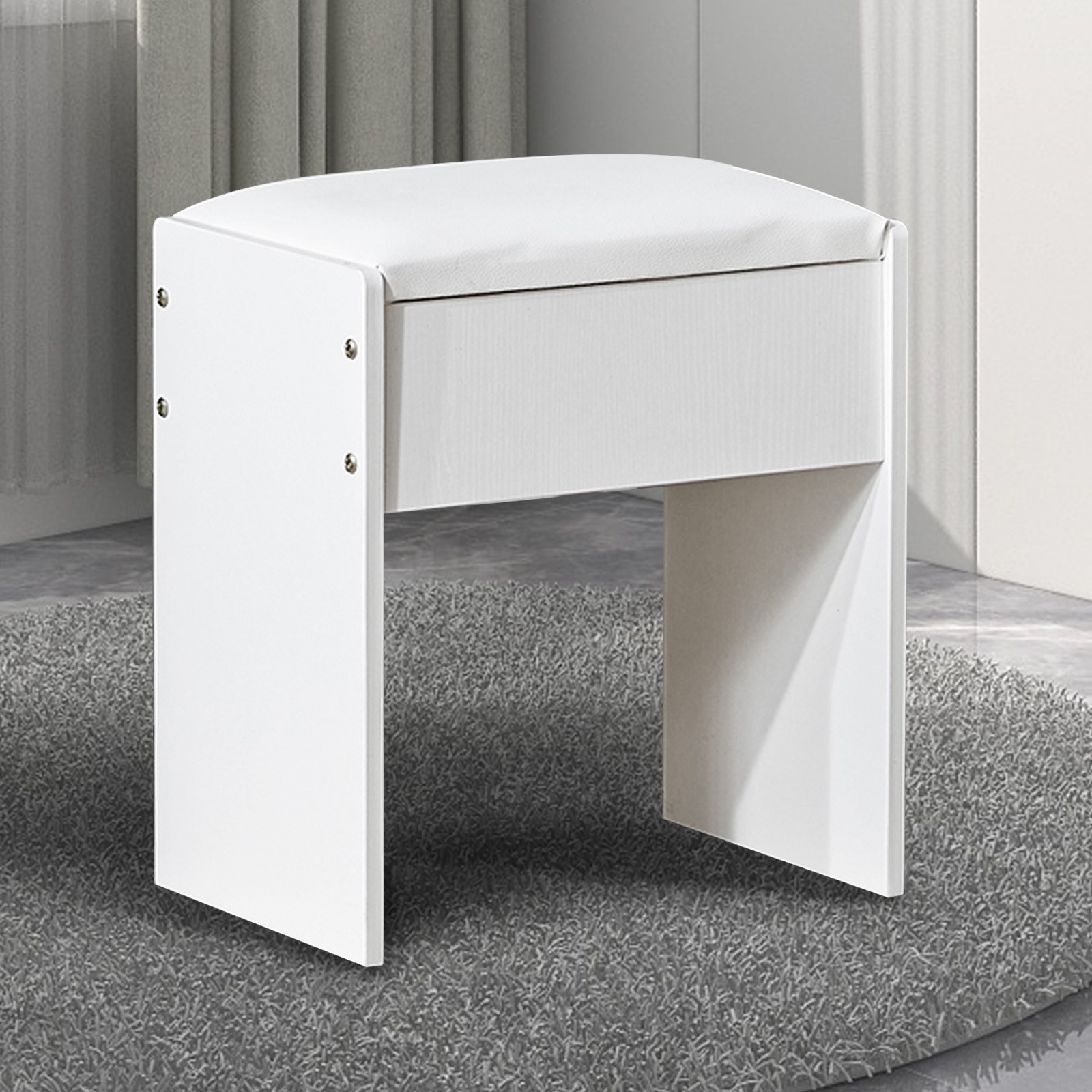Vanity Stool Makeup Bench Dressing Stool with Cushion and Solid Legs,White