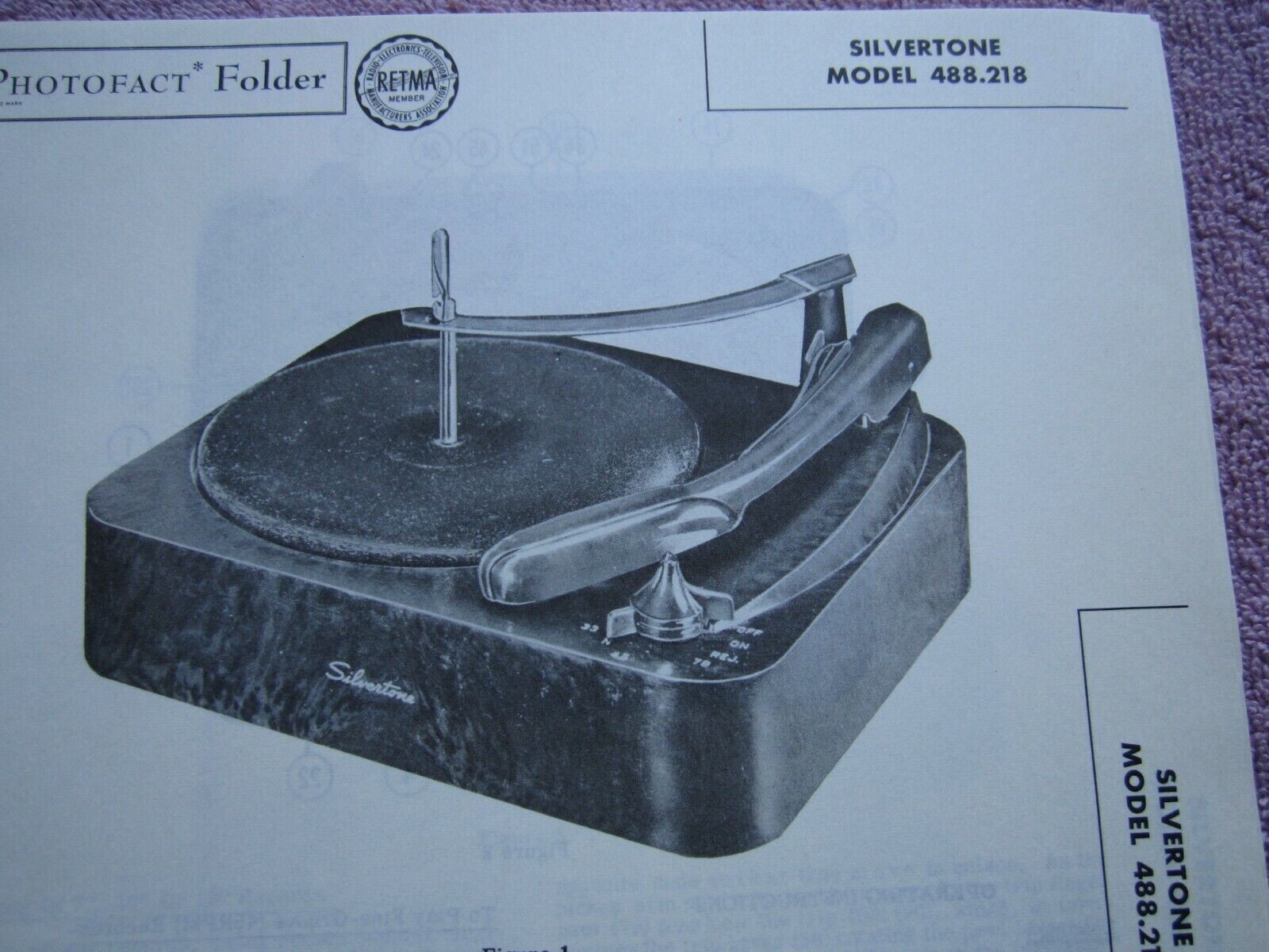 SILVERTONE CHASSIS 488.218 CHANGER TURNTABLE PHOTOFACT