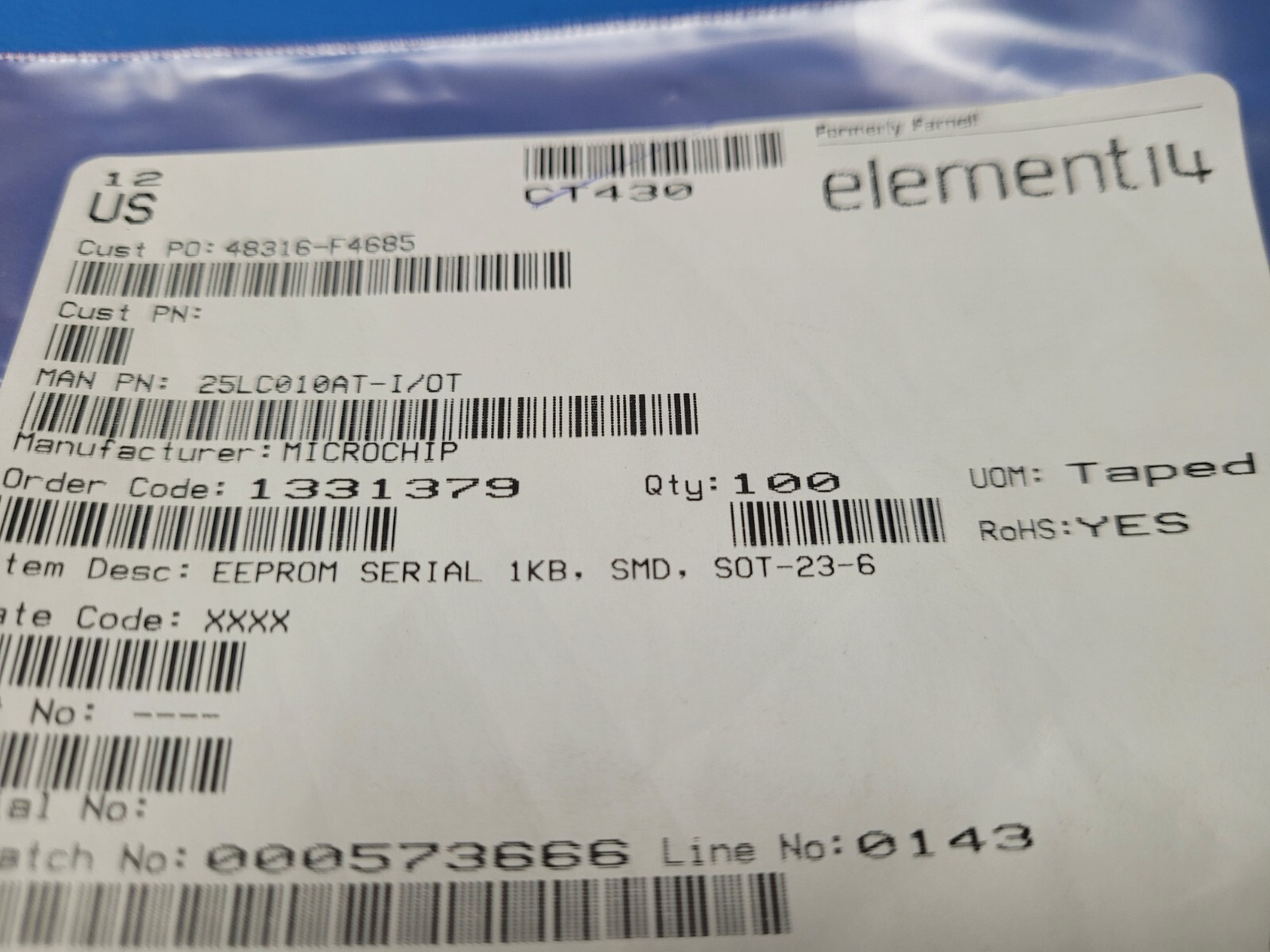 (10 PC) 25LC010AT-I/OT MICROCHIP EEPROM Memory IC 1Kbit SPI 10 MHz SOT-23-6 ROHS
