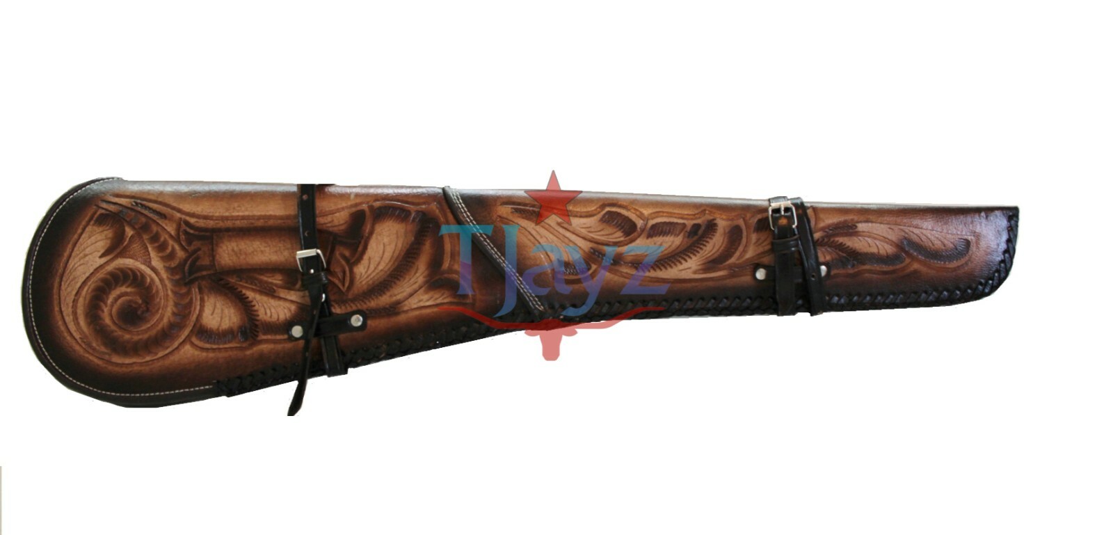 Hand Tooled Rifle Cover Scabbard Shotgun Sleeve Genuine Leather Case Brown