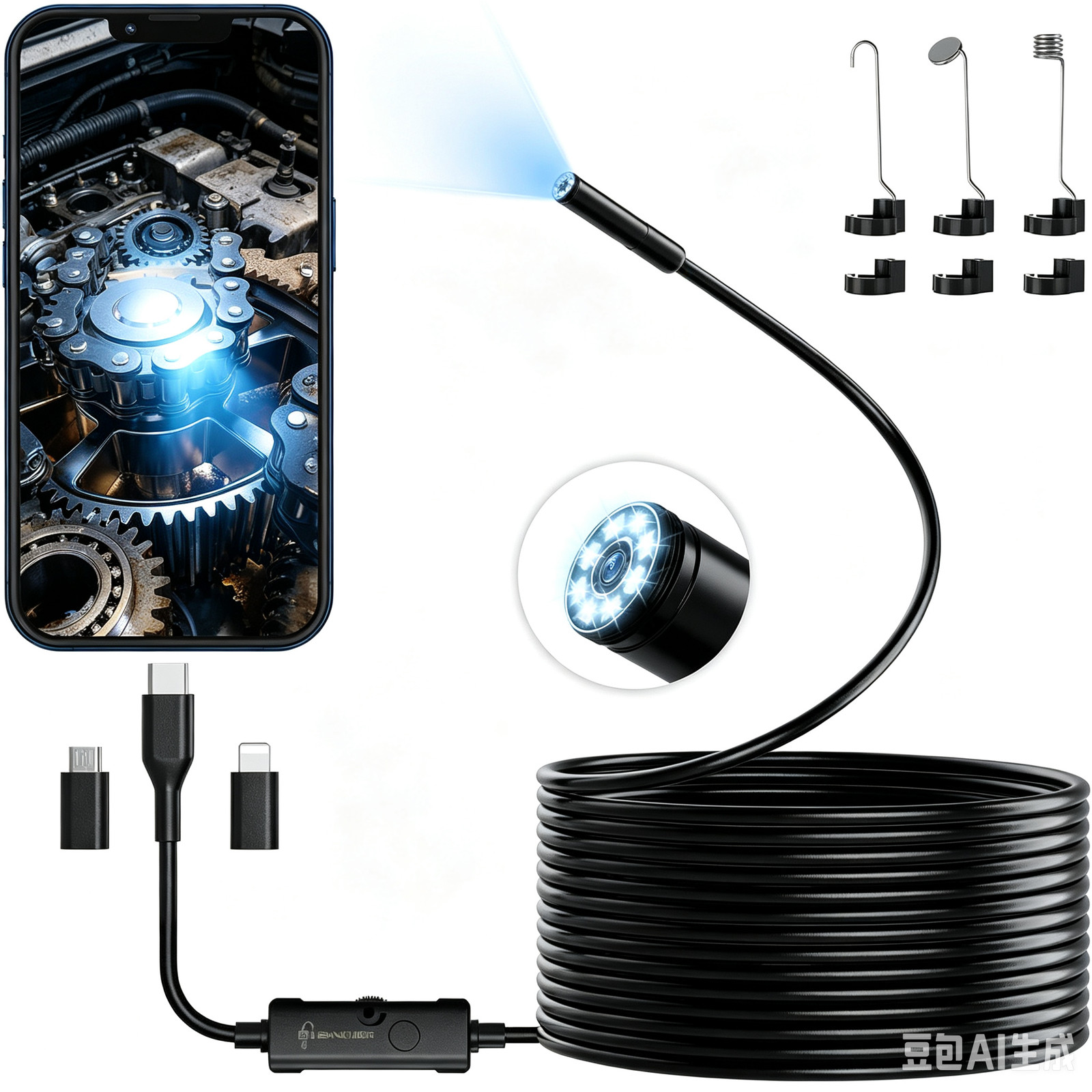Endoscope Camera with Light, 1920P HD Borescope Camera for iOS and Android,5M