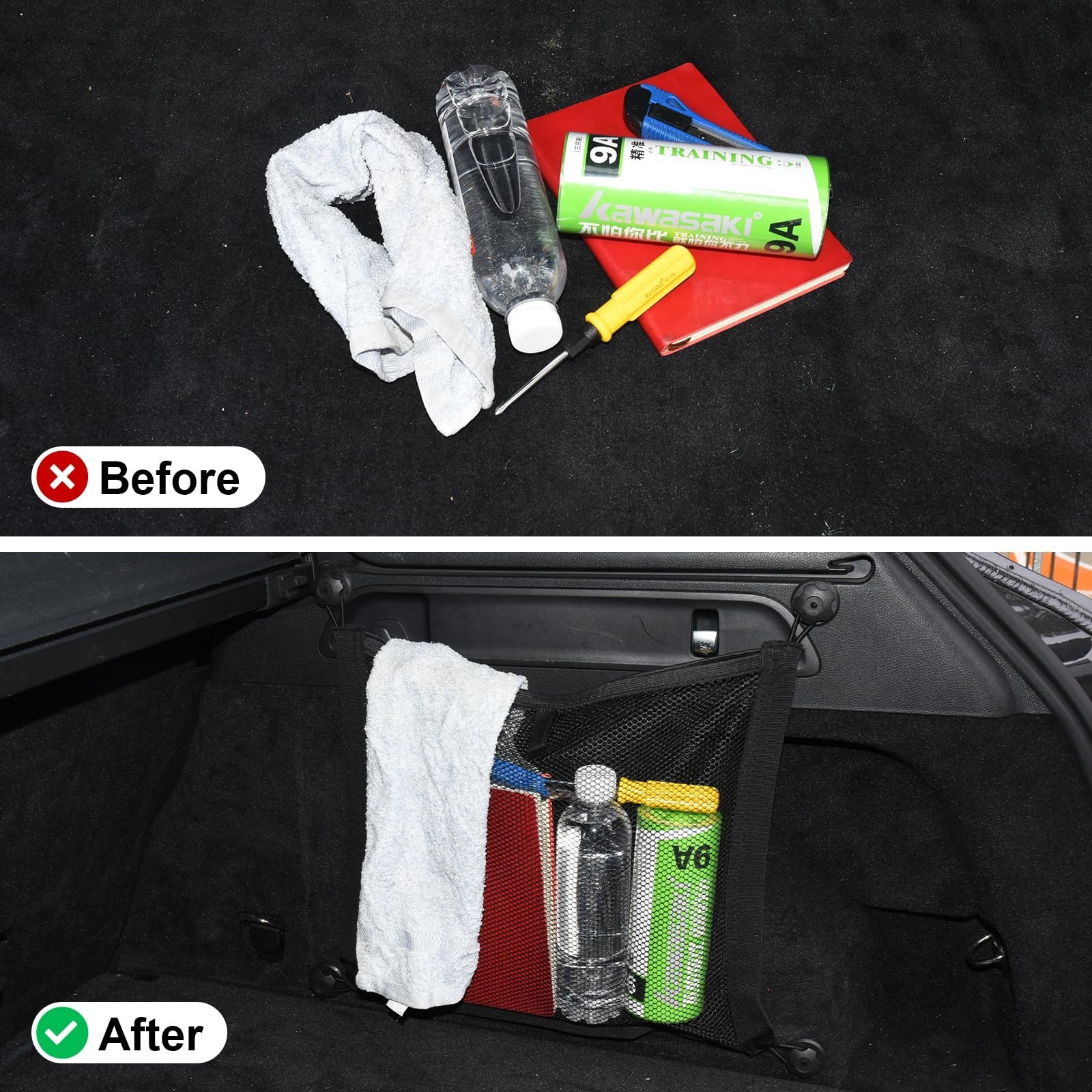 2 Pack Small Cargo Net Pocket Storage Mesh Netting Organizer with 8 PCS Mount...