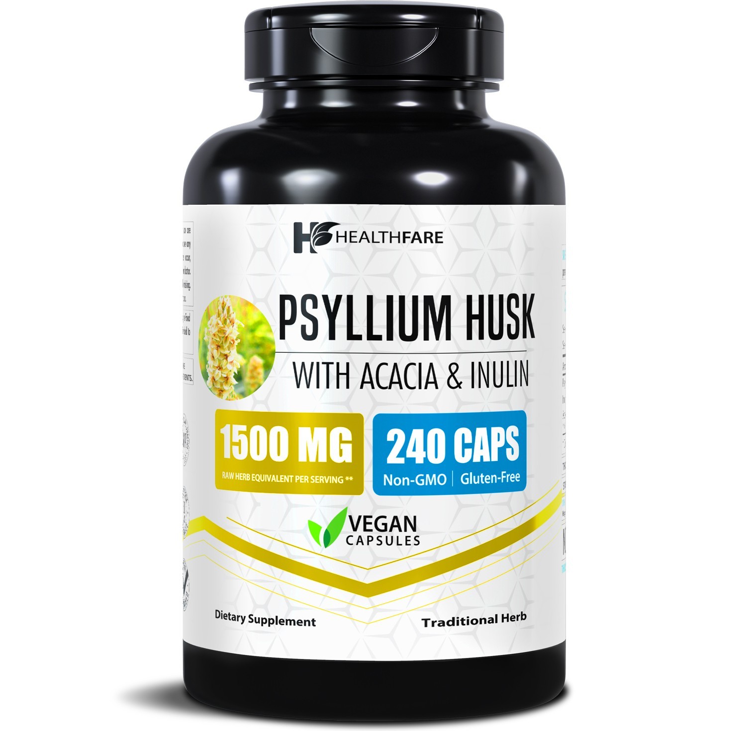 Healthfare Psyllium Husk Capsules, 1500mg | 240 Veg Capsules | High Fiber