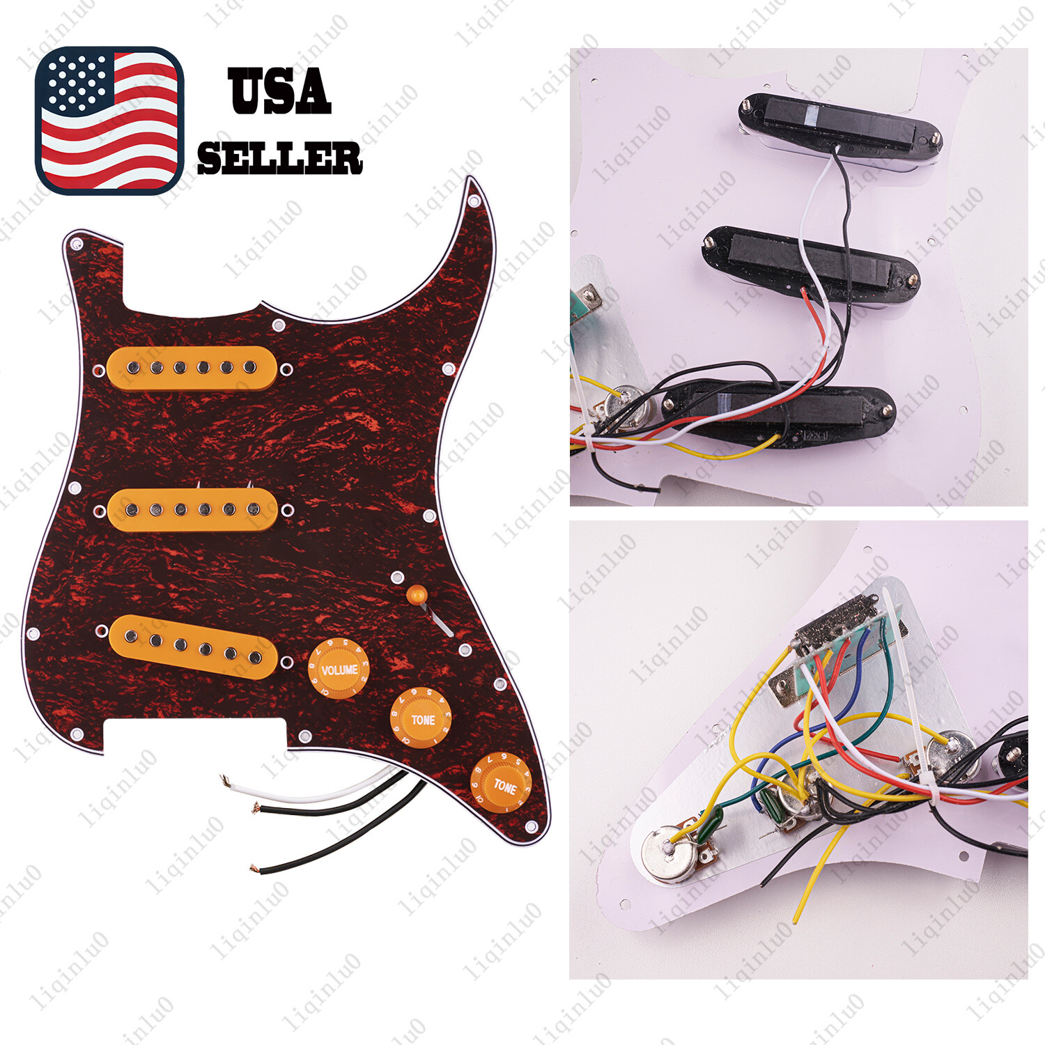 Prewired-Loaded SSS Pickguard Ceramic Pickups For Strat Red Tortoise&Orange