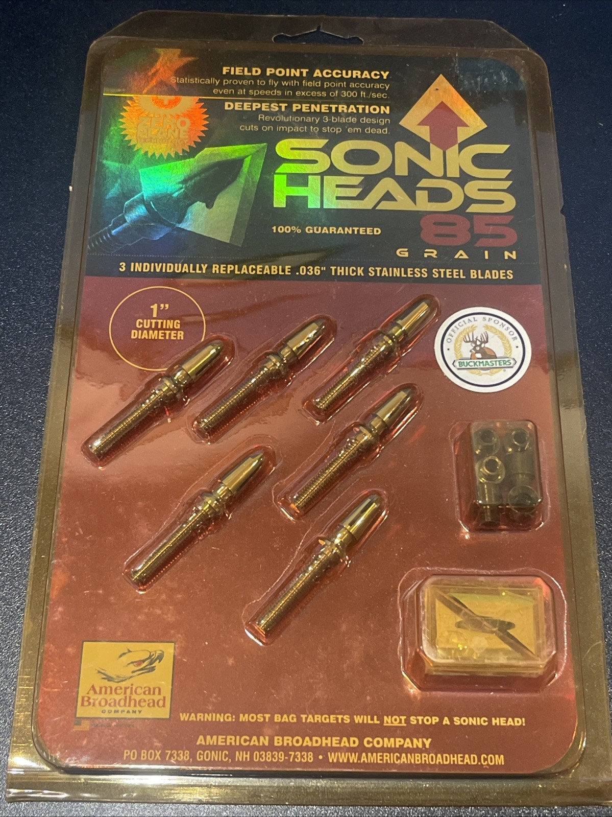 Sonic Heads 85  Grain 3 Replaceable .036" Stainless Steel Blades Made In USA