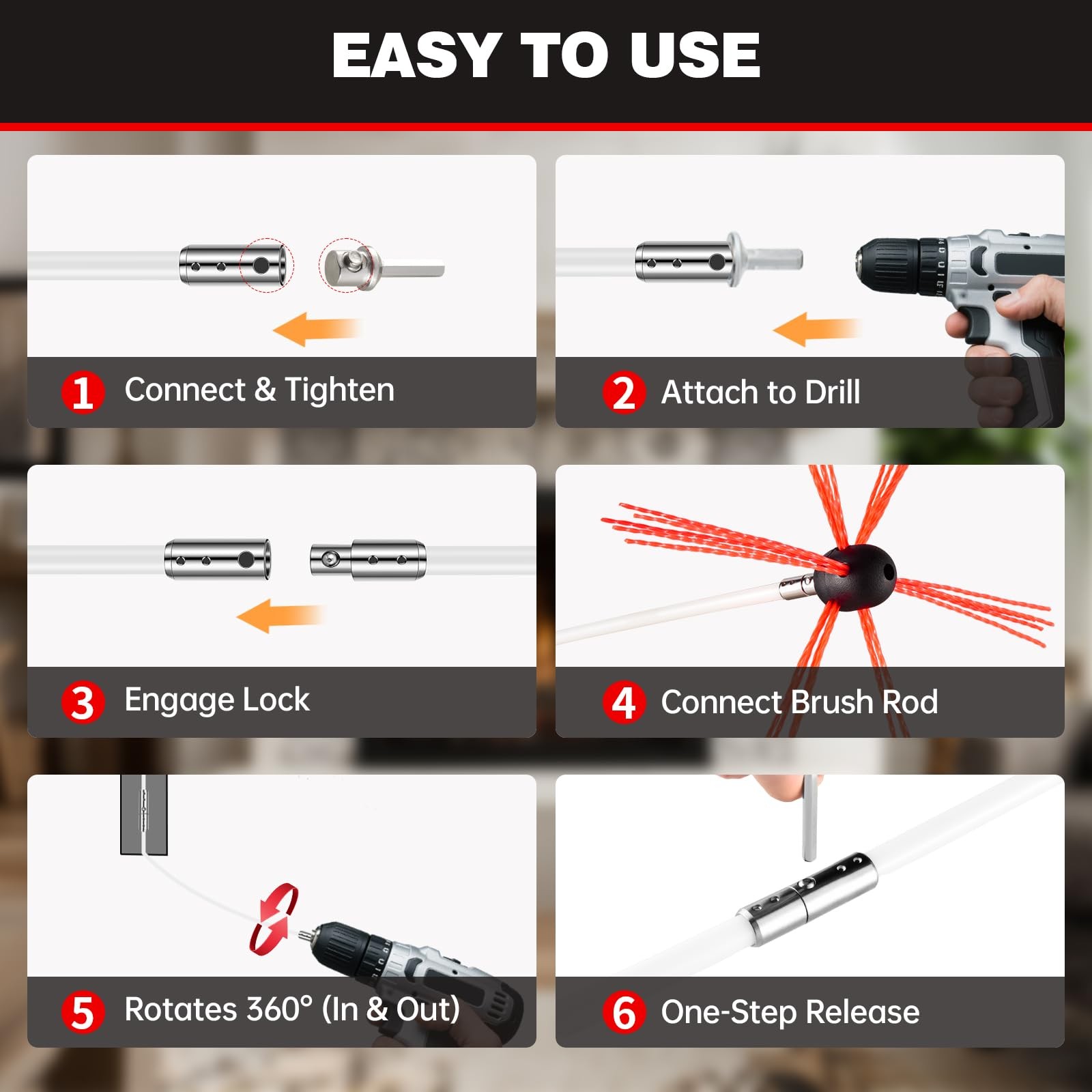 Chimney Sweep Kit with 8 Flexible Rods - Chrome Locking System