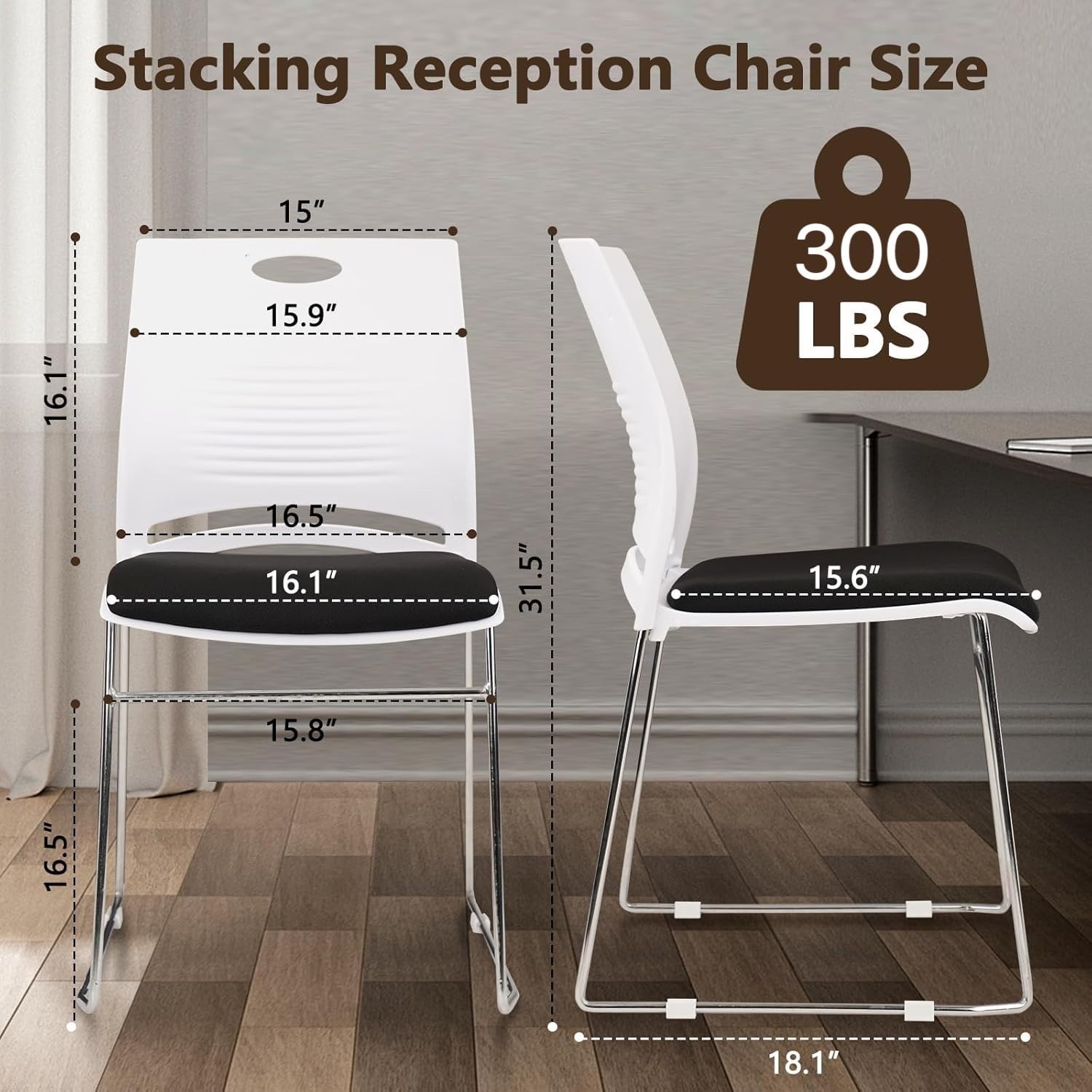CLATINA Stacking Home Office Guest Chair, Reception Chairs,No Wheels,White