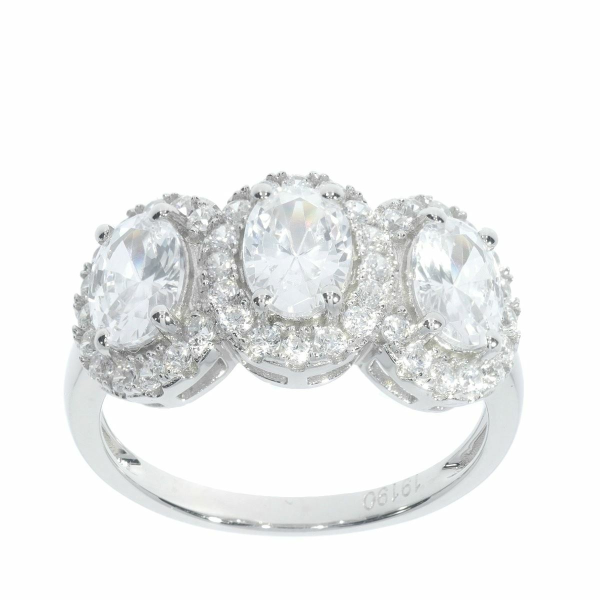 Sterling Silver Semi Mount Ring Setting OV 7X5mm 3 Stone Halo Design