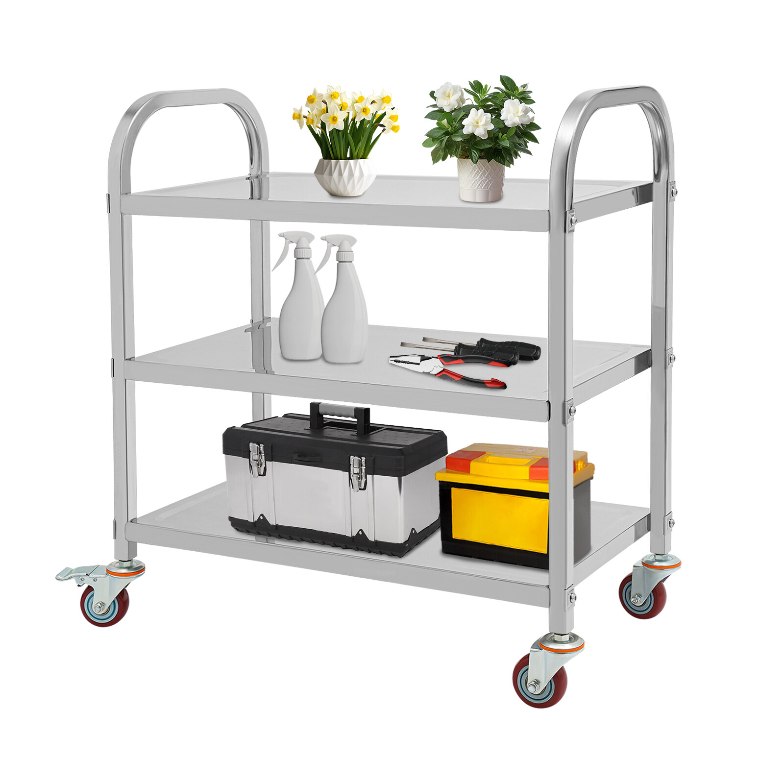 3 Tier Stainless Steel Kitchen Trolley Cart, Kitchen Trolley Car