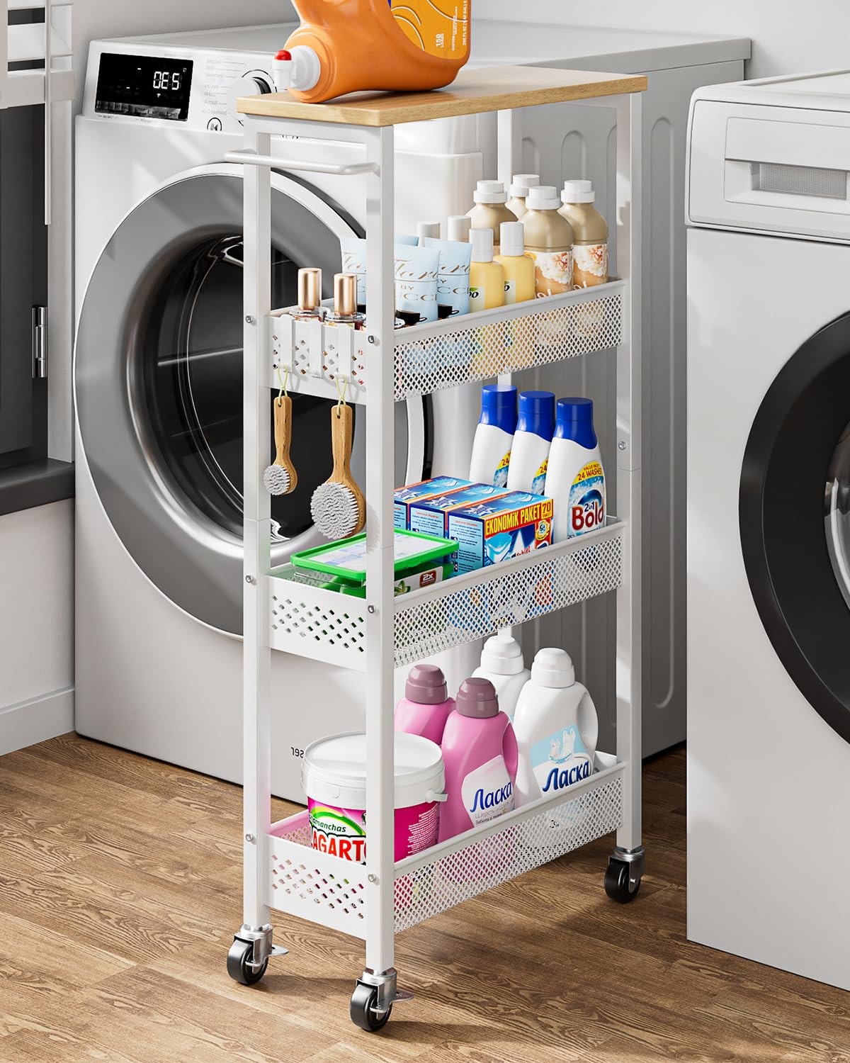 Slim Rolling Storage Cart 4 Tier Bathroom Organizer Mobile Shelving Unit Util...