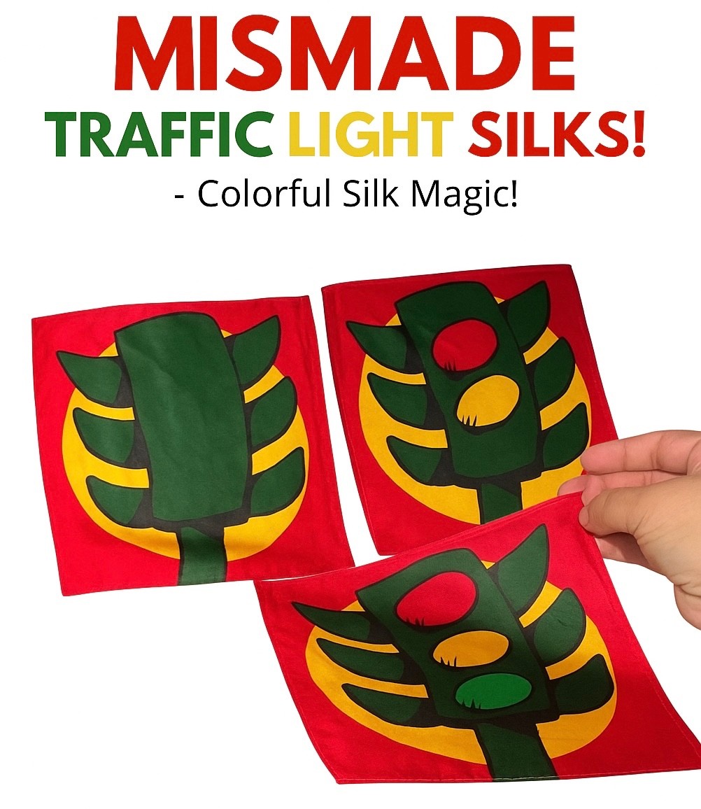 3 MISMADE TRAFFIC LIGHT SILKS 8" Set Kid Safety Magic Trick Changing Stop Go Red
