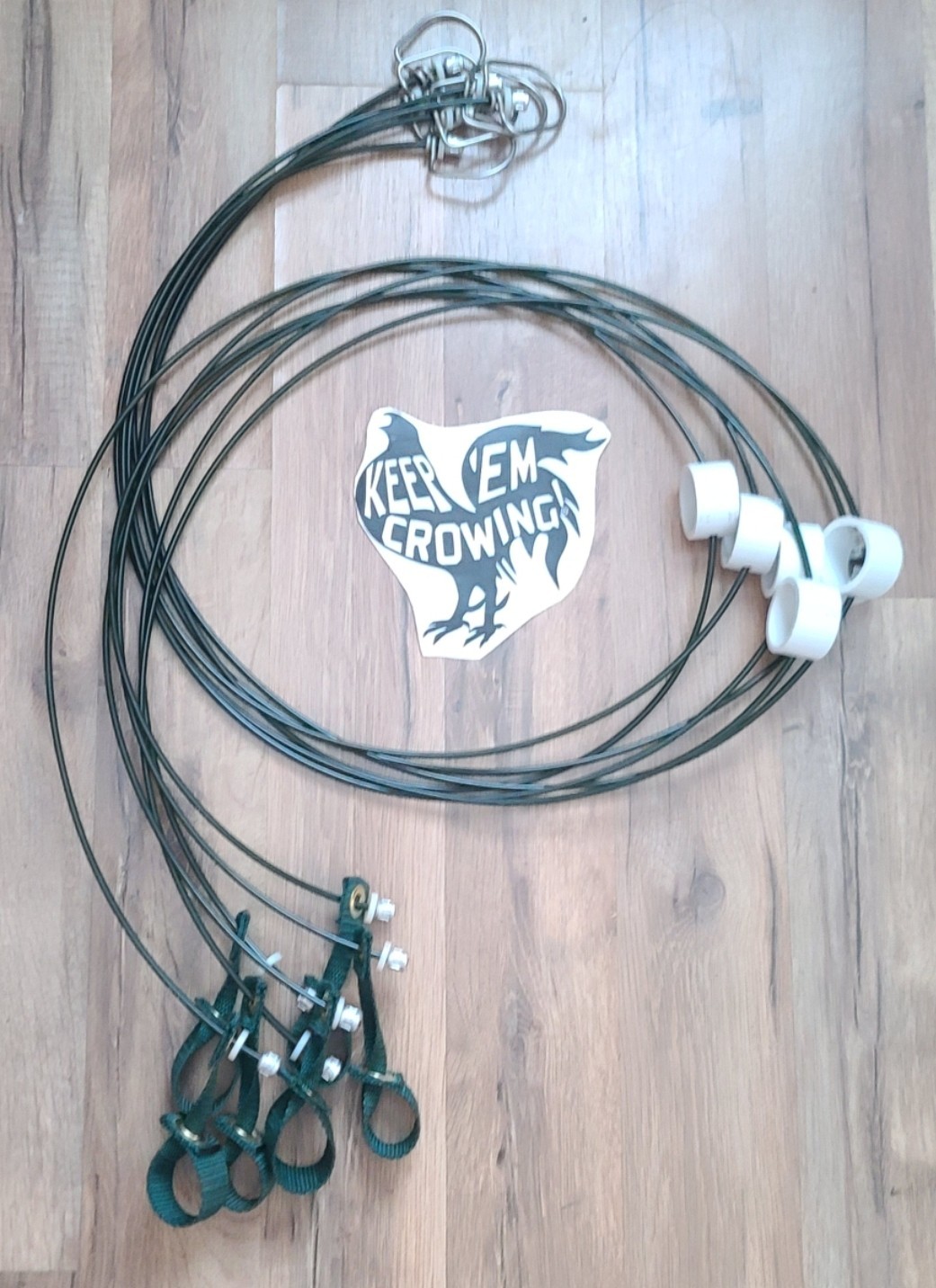 6 TIE CORDS 6ft Poultry. Rust-free crimps! Army GREEN color. Nylon Hitch.
