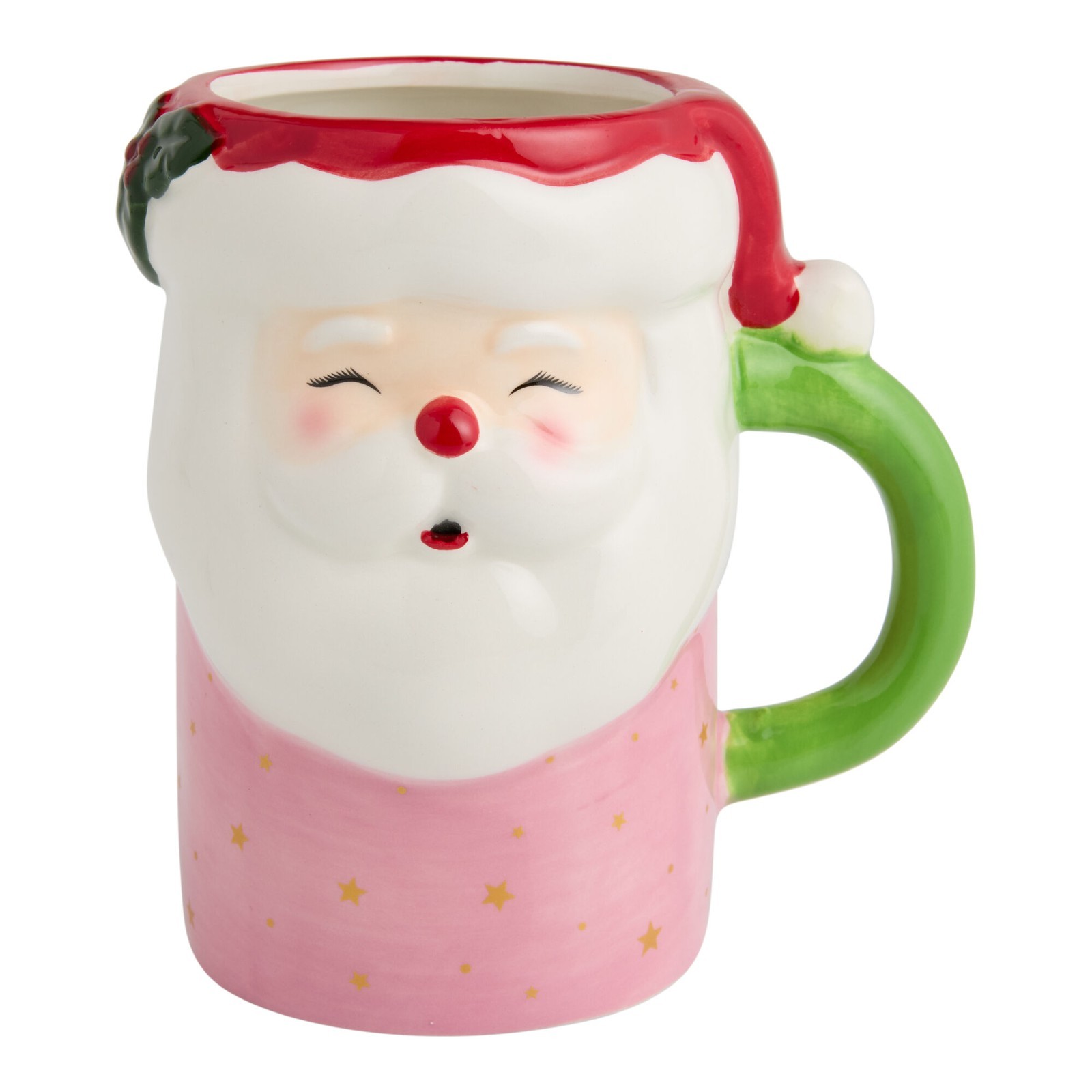 Pink Santa Claus Ceramic Christmas Mug World Market Tall Hand Painted Figural