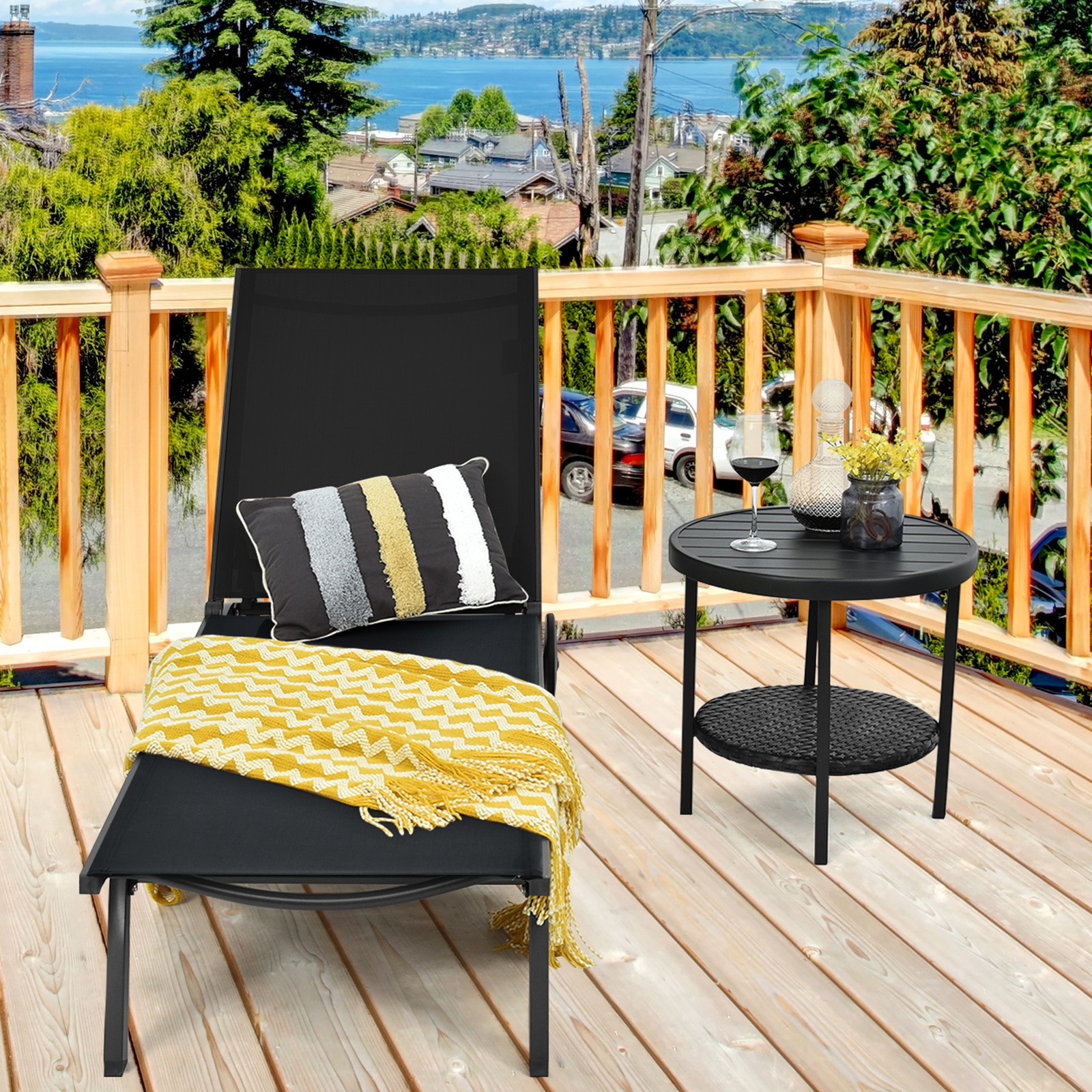 Patio Chaise Lounge Sling Armless back Adjustable Outdoor Black